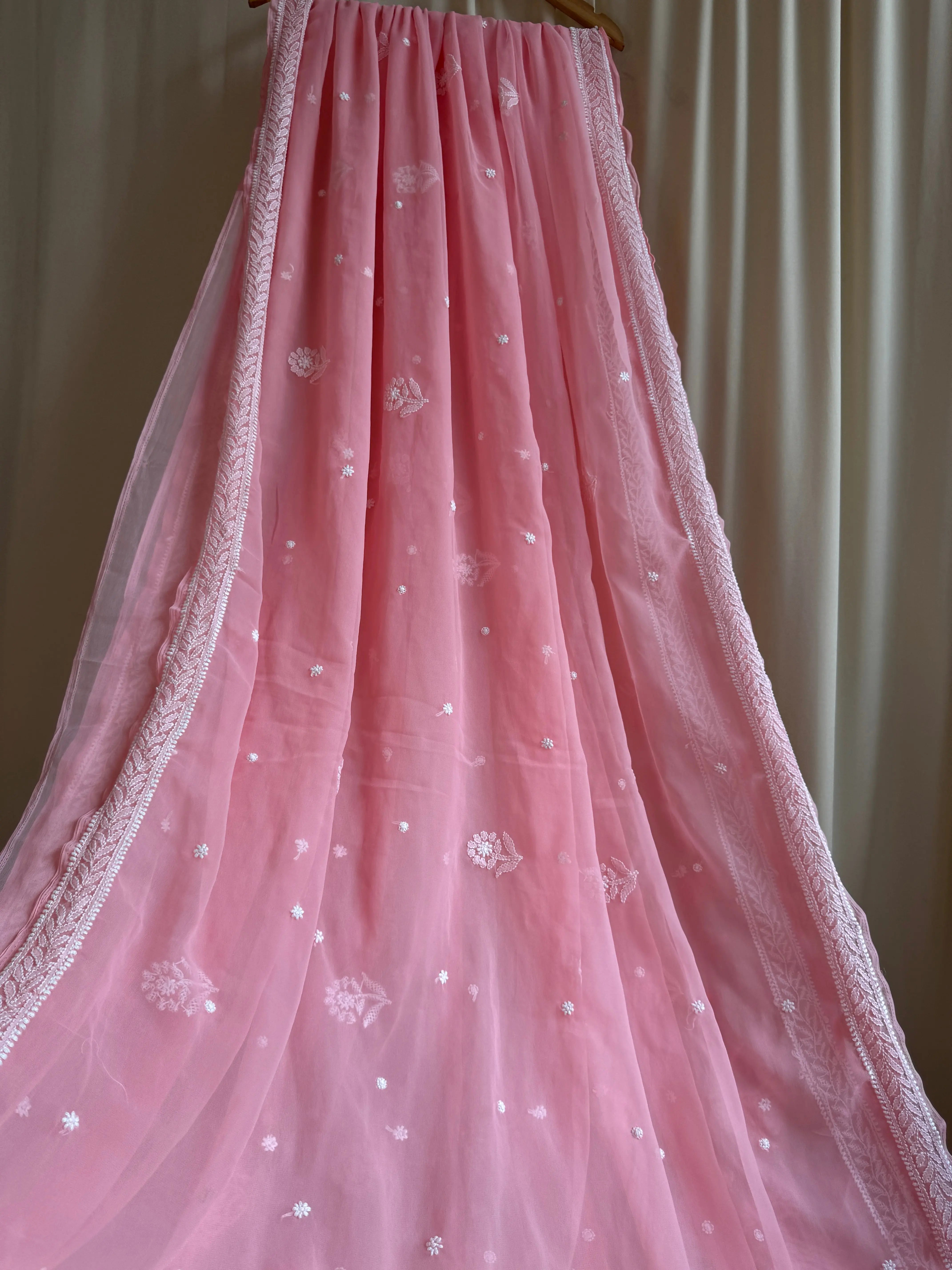 Georgette Chikankari saree in Peach ARIAA CHIKANKARI