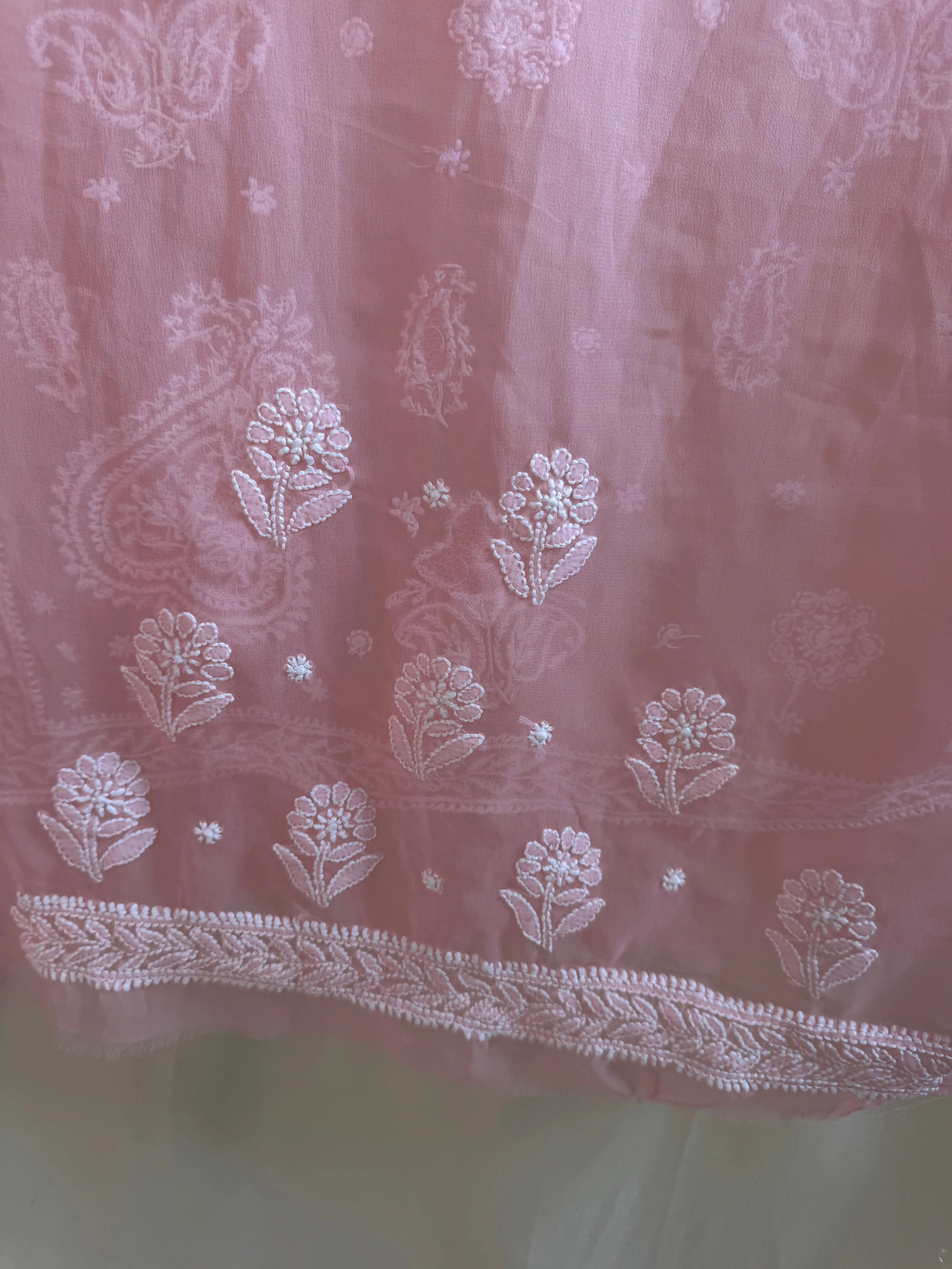 Georgette Chikankari saree in Peach ARIAA CHIKANKARI