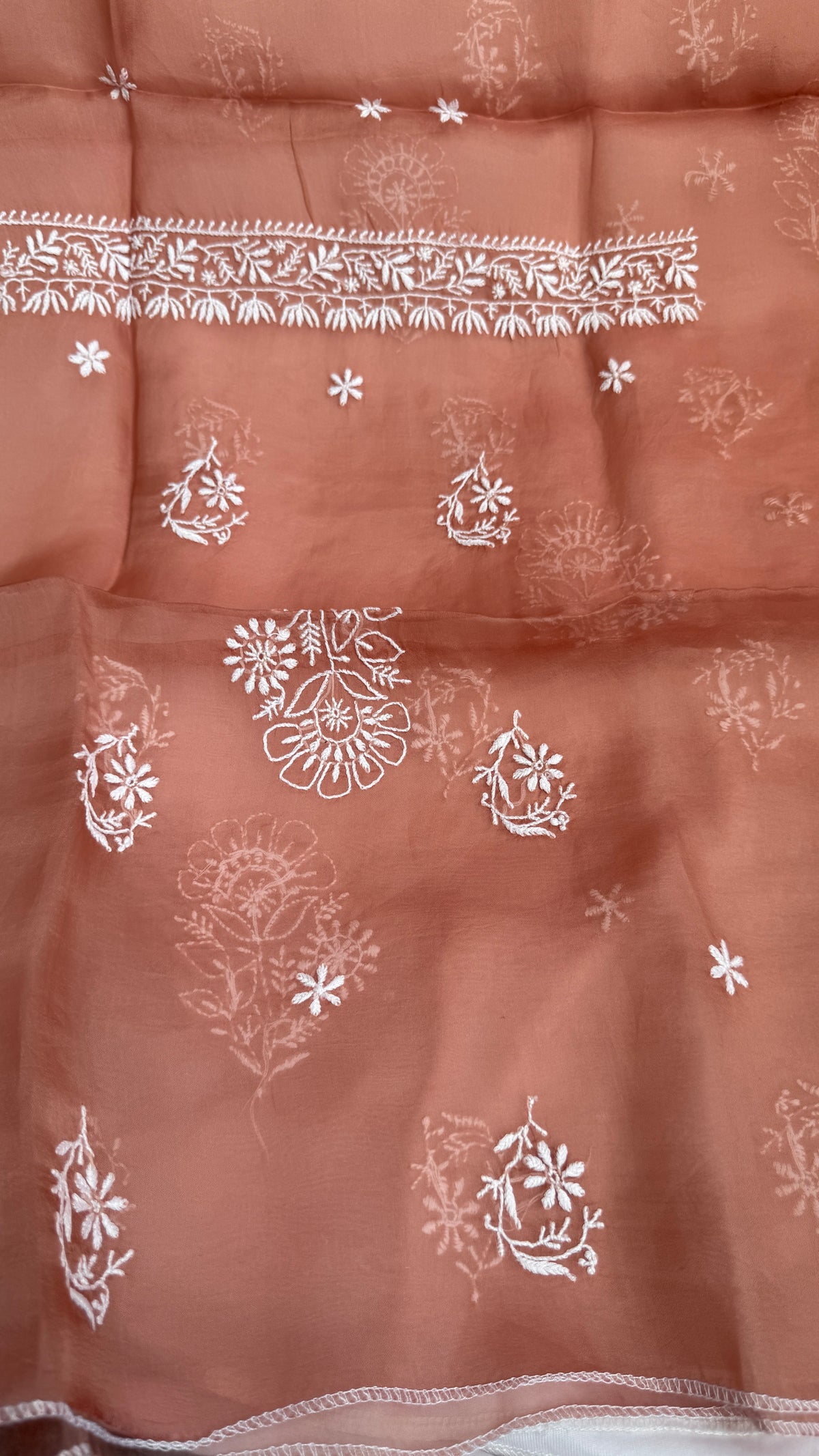 Pure Organza Lucknow Chikankari Unstitched Suit Set - Rosewood