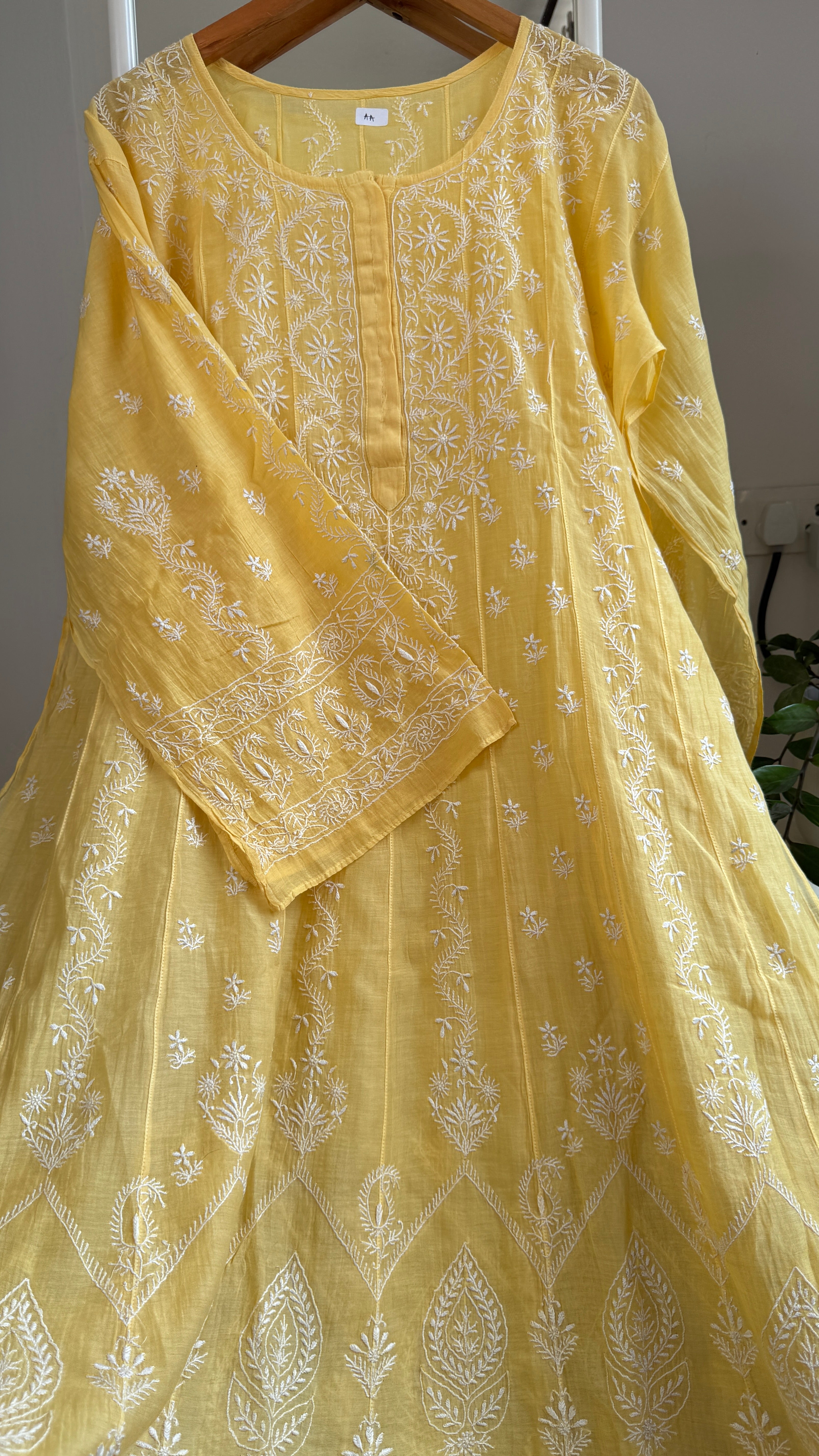 Mul Chanderi Semi-Stitched Anarkali - Yellow