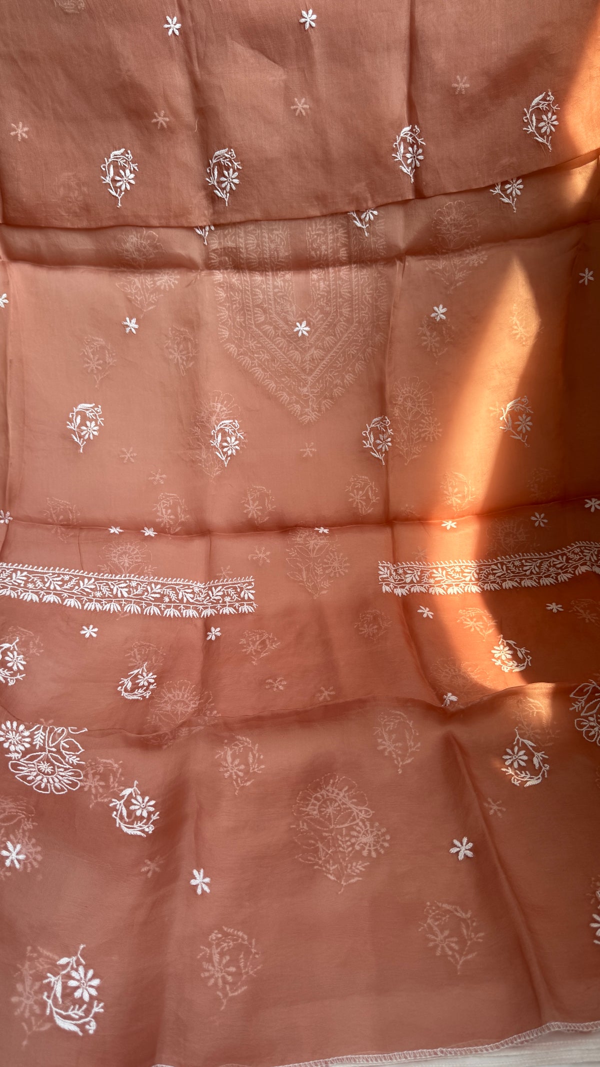 Pure Organza Lucknow Chikankari Unstitched Suit Set - Rosewood