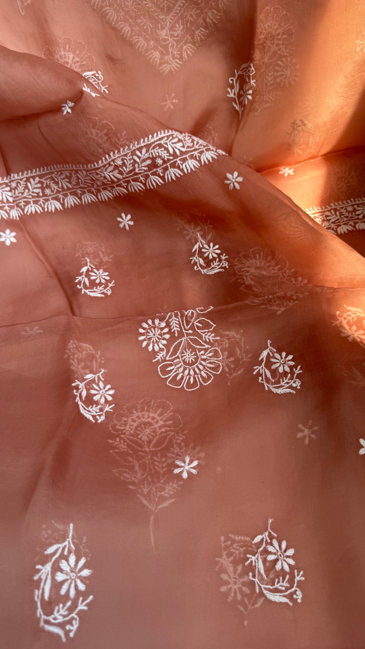 Pure Organza Lucknow Chikankari Unstitched Suit Set - Rosewood