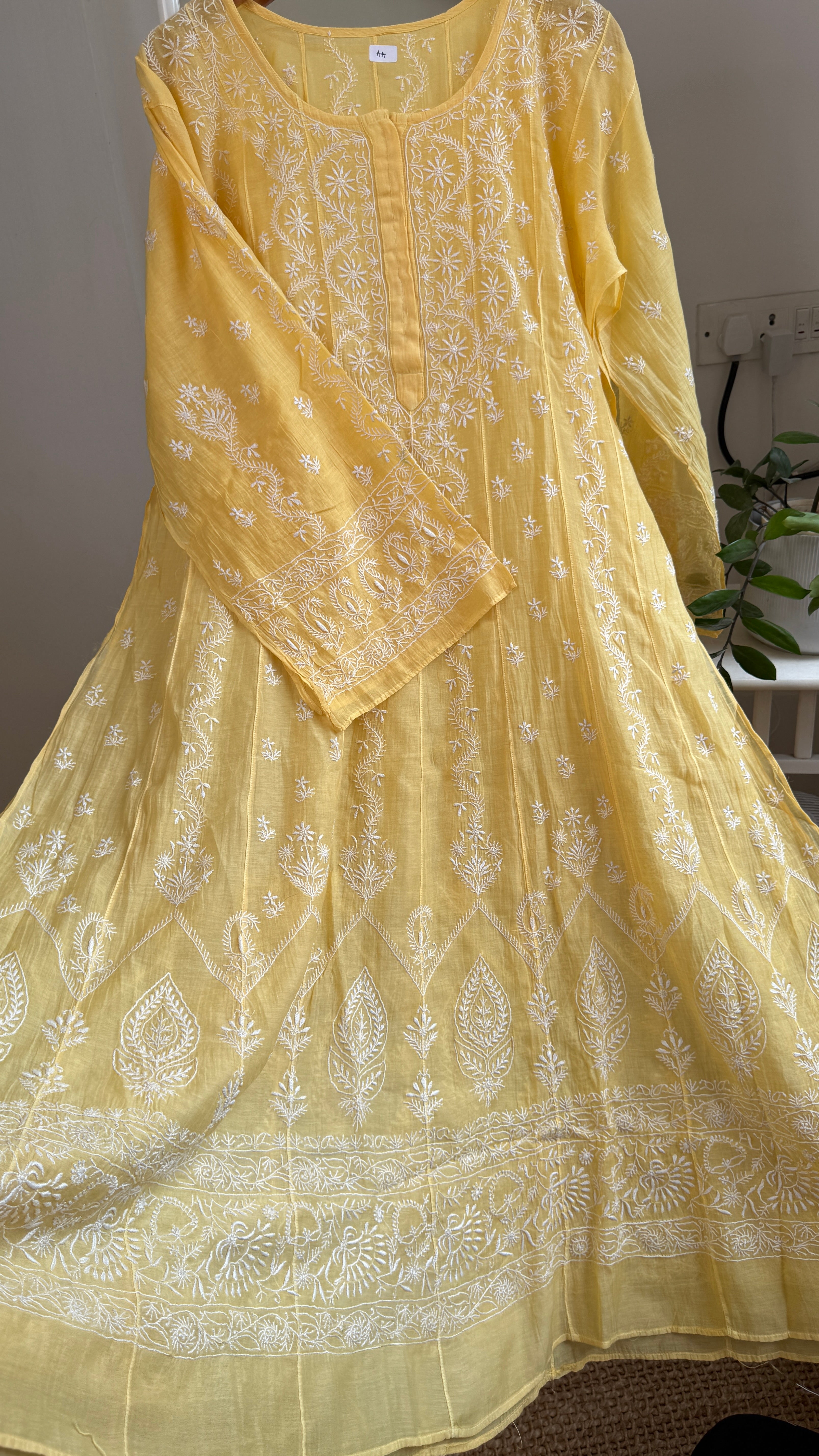 Mul Chanderi Semi-Stitched Anarkali - Yellow