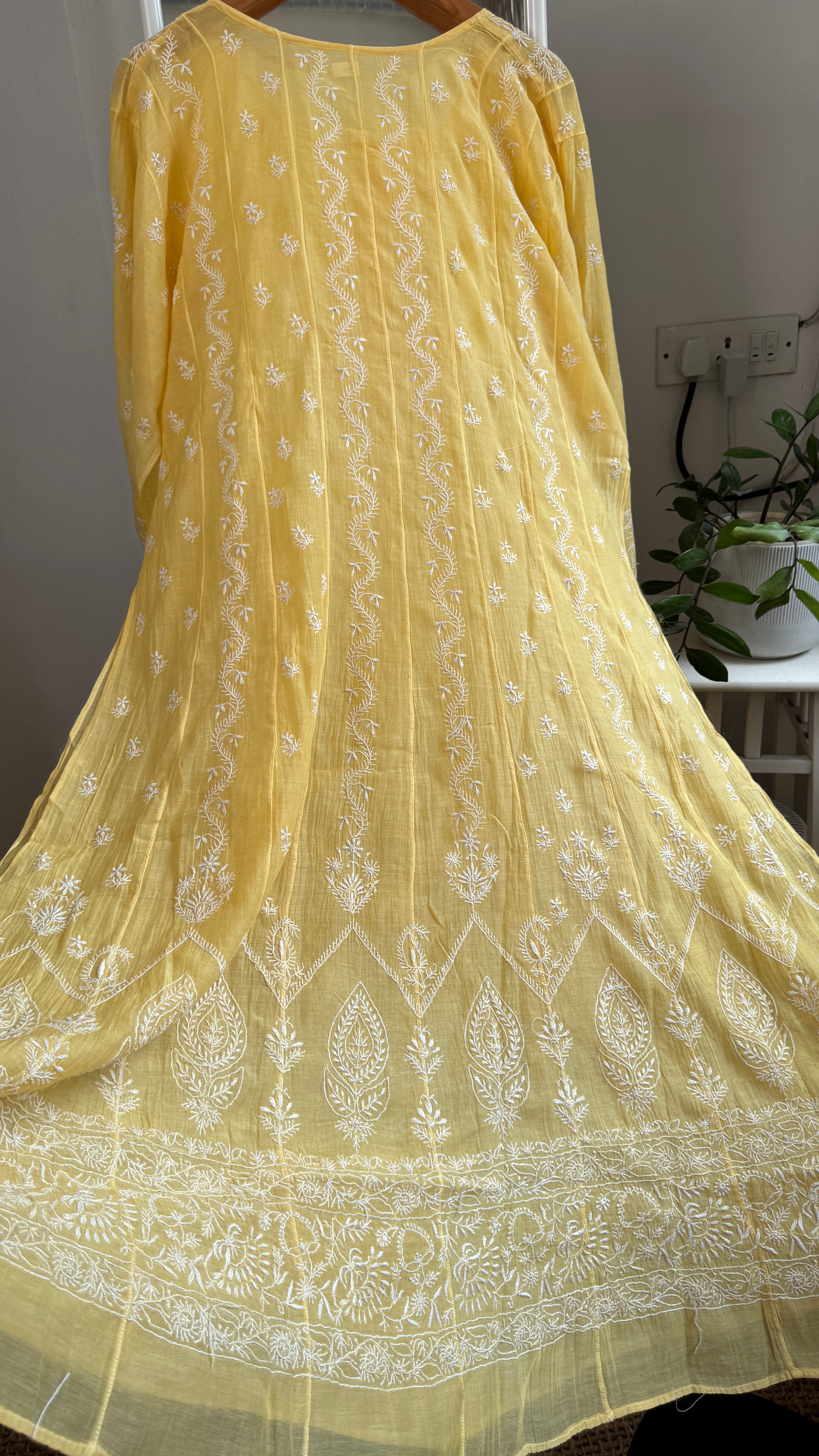 Mul Chanderi Semi-Stitched Anarkali - Yellow
