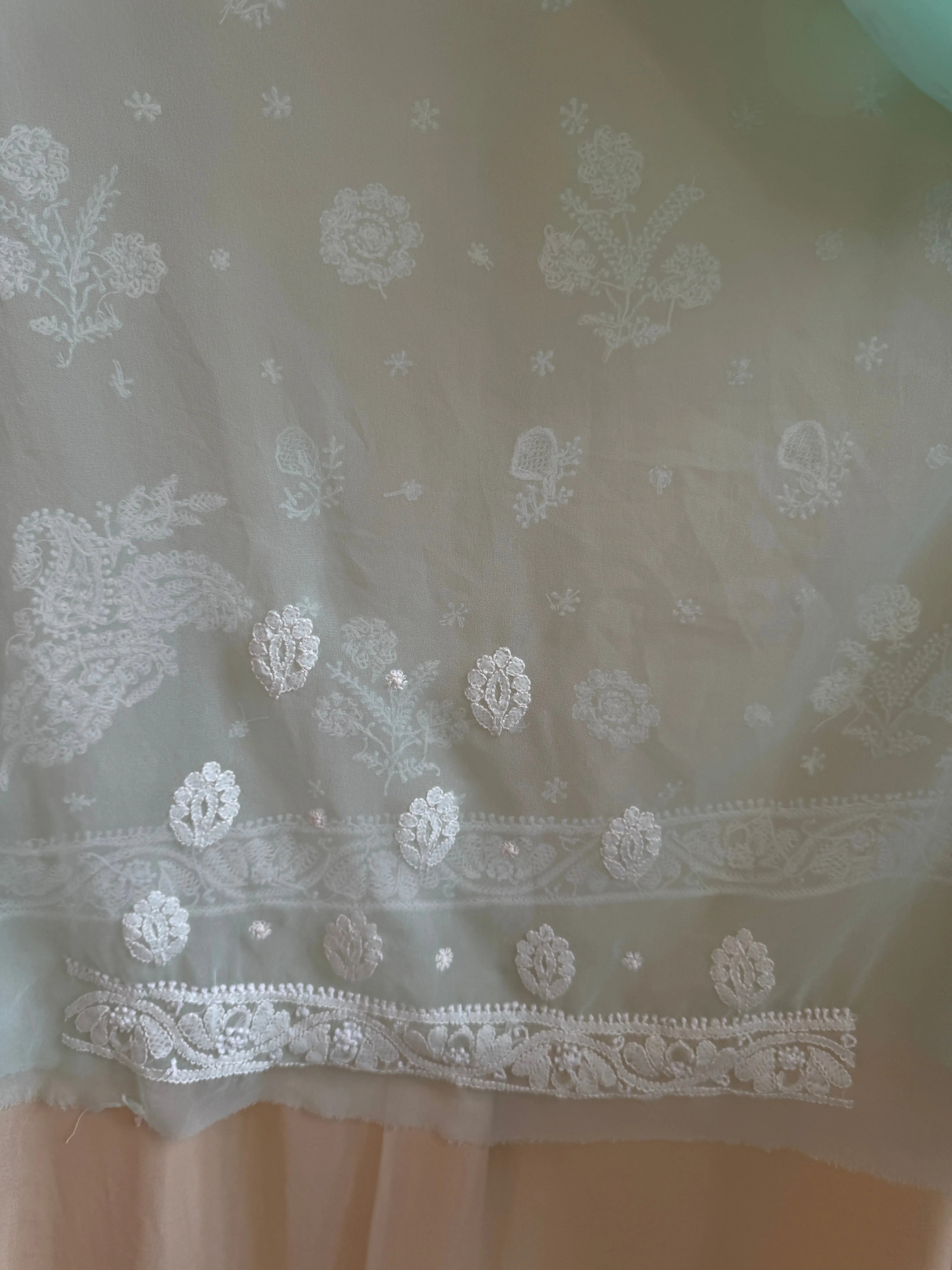 Georgette Chikankari saree in Green ARIAA CHIKANKARI