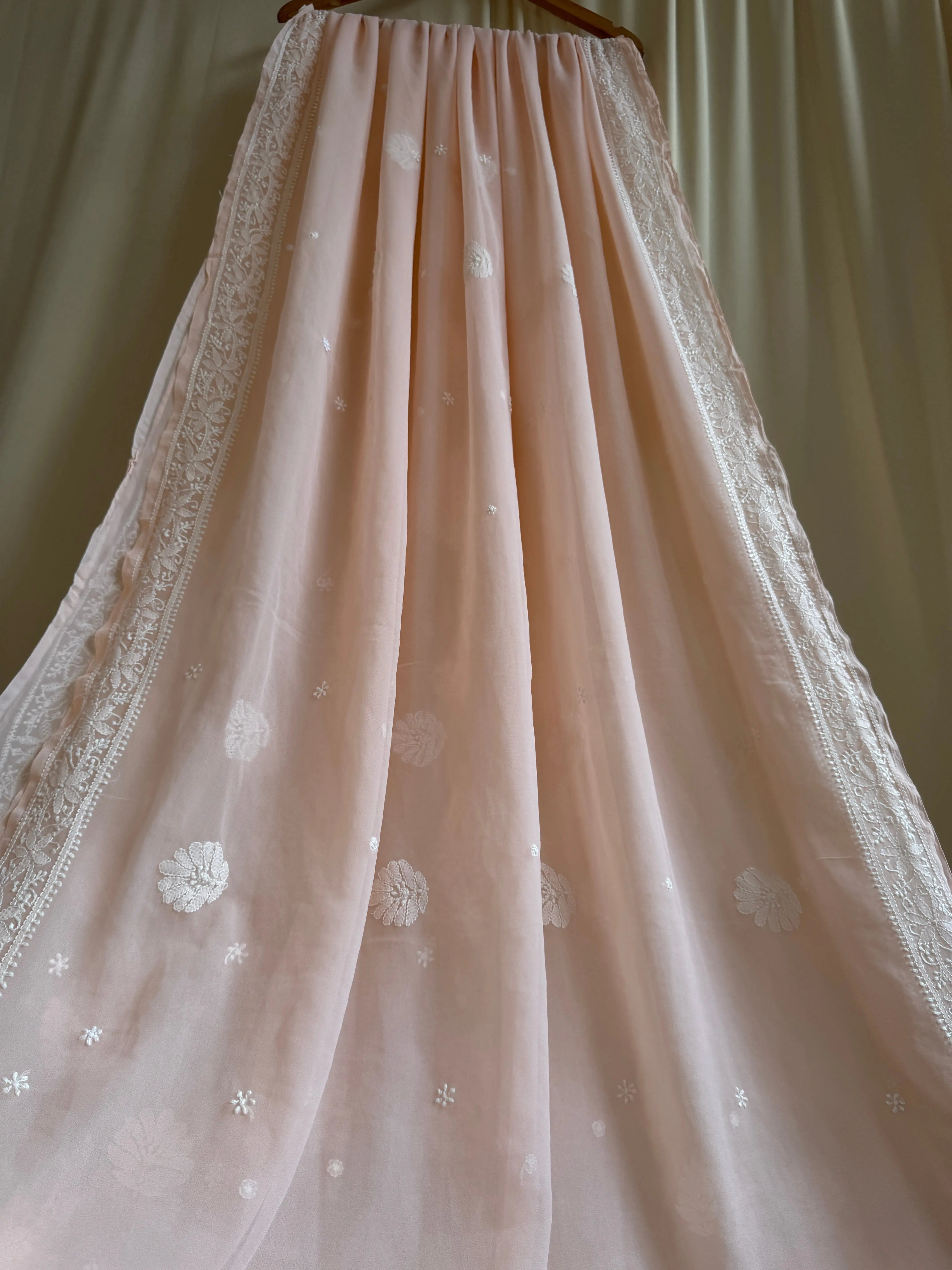 Georgette Chikankari saree in Peach ARIAA CHIKANKARI
