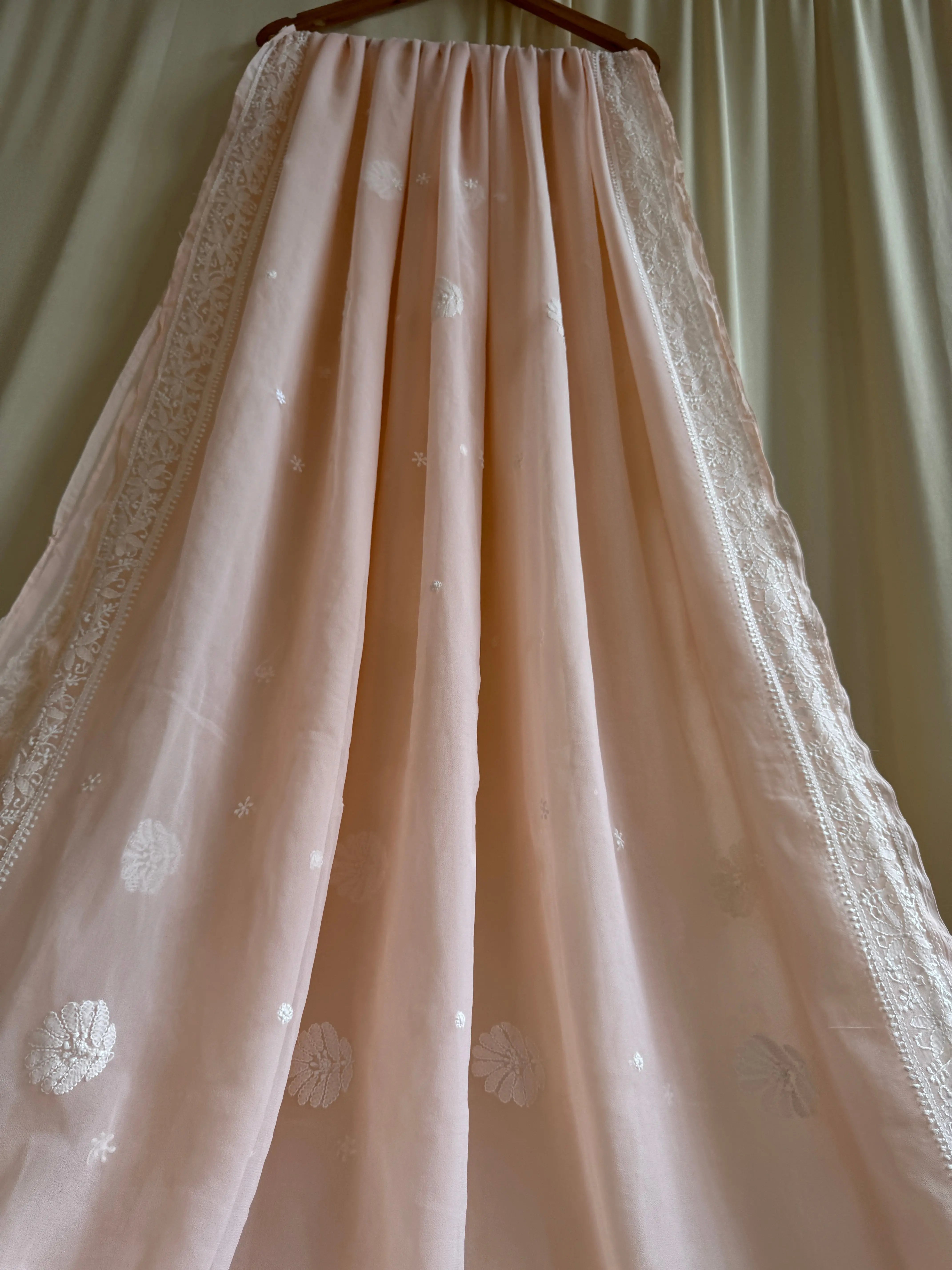 Georgette Chikankari saree in Peach ARIAA CHIKANKARI