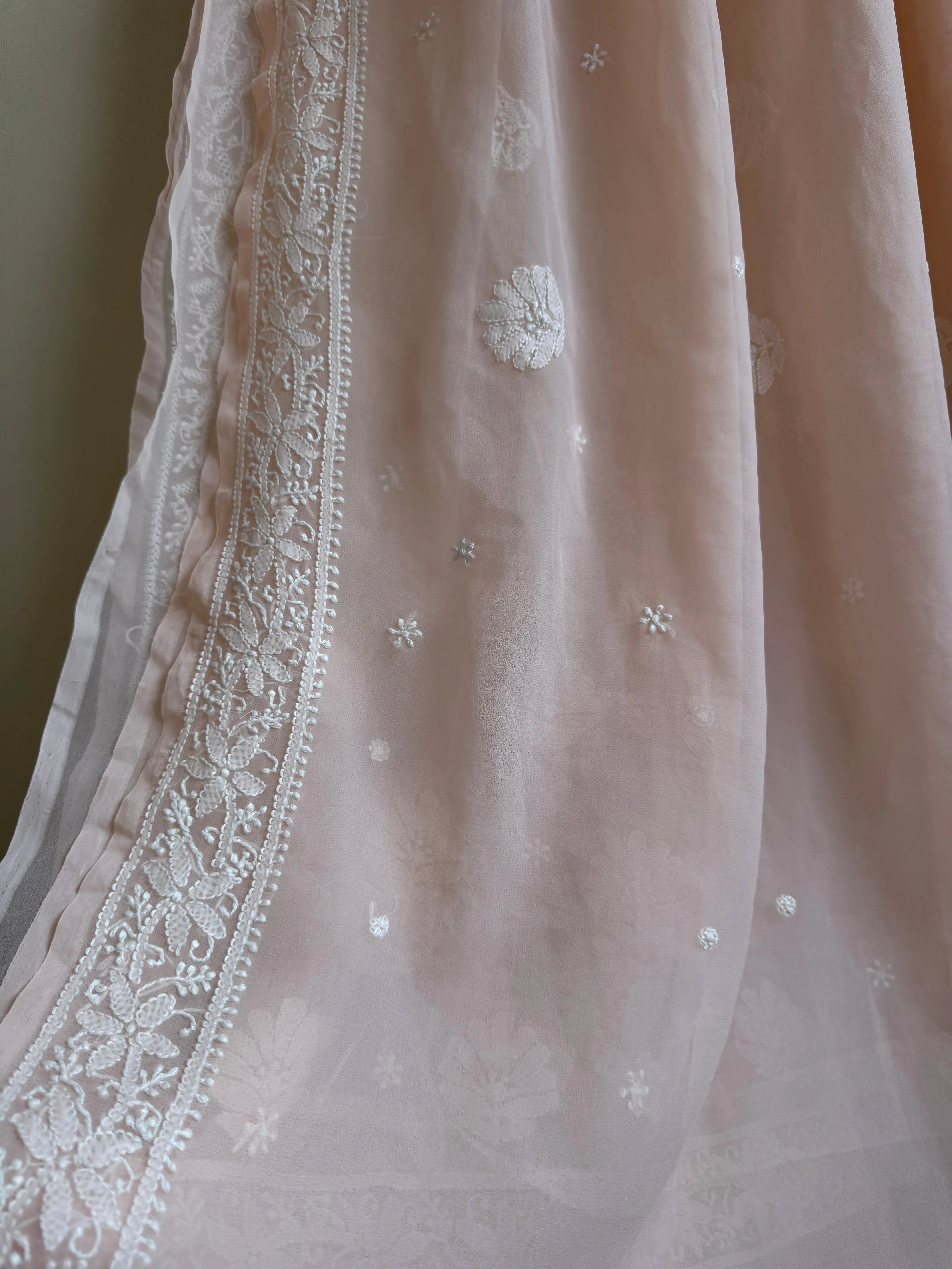 Georgette Chikankari saree in Peach ARIAA CHIKANKARI