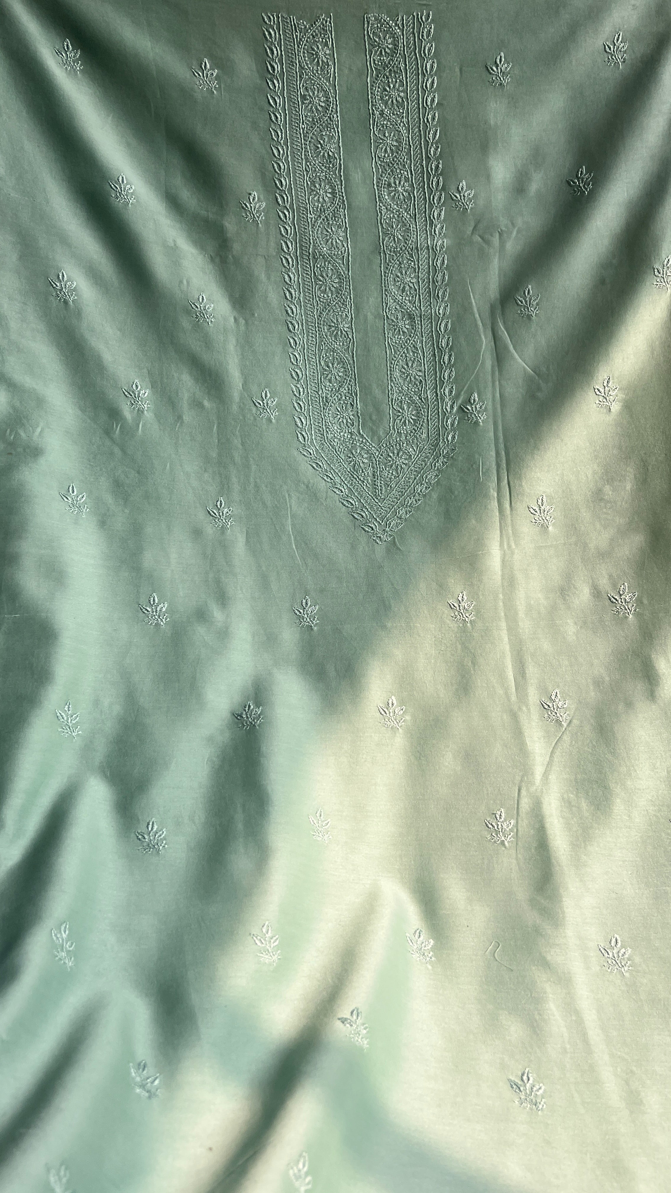 Chanderi Chikankari Kurta Length - Mens- Sea Green