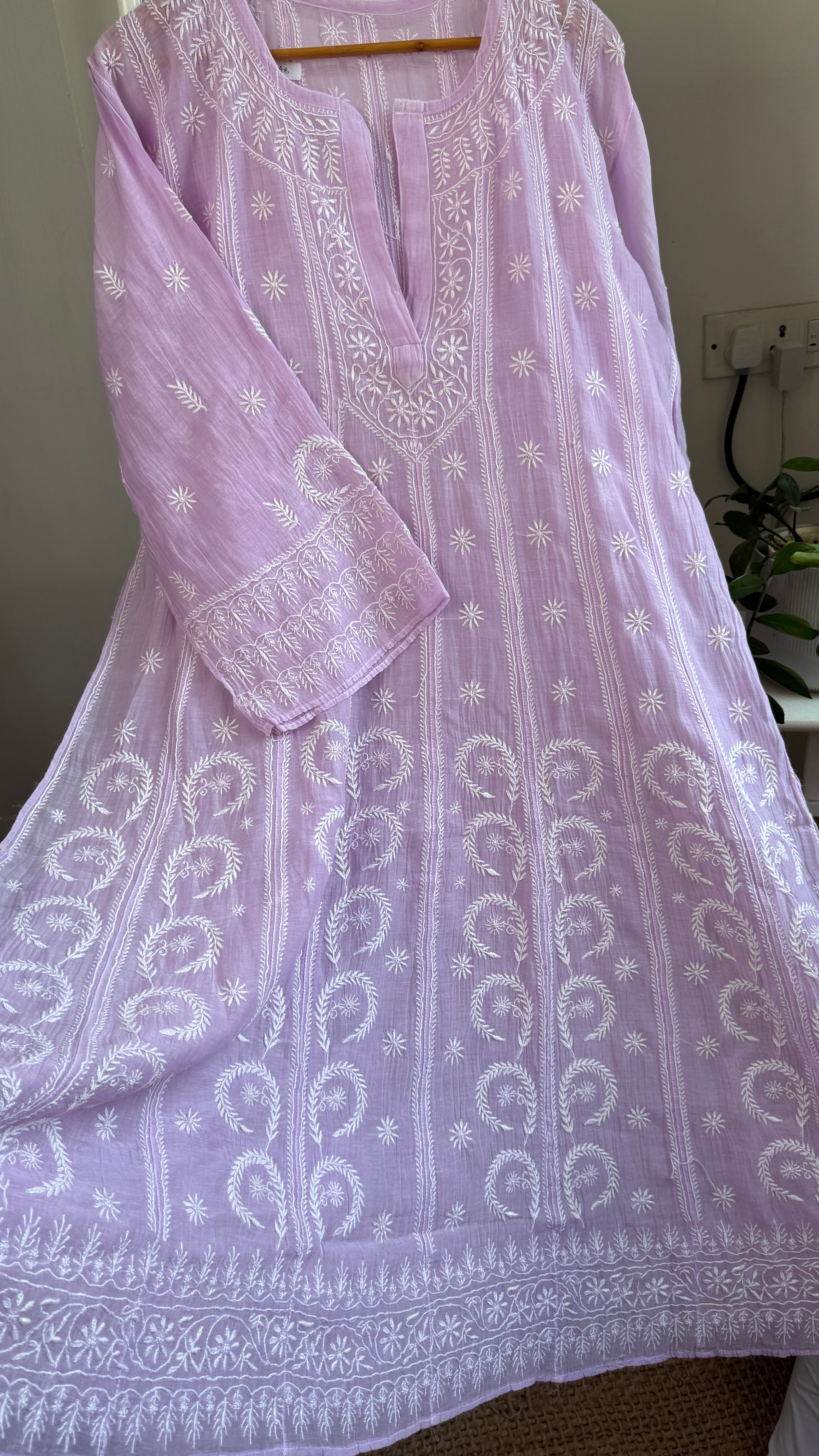 Mul Chanderi Semi-Stitched Anarkali - Lilac