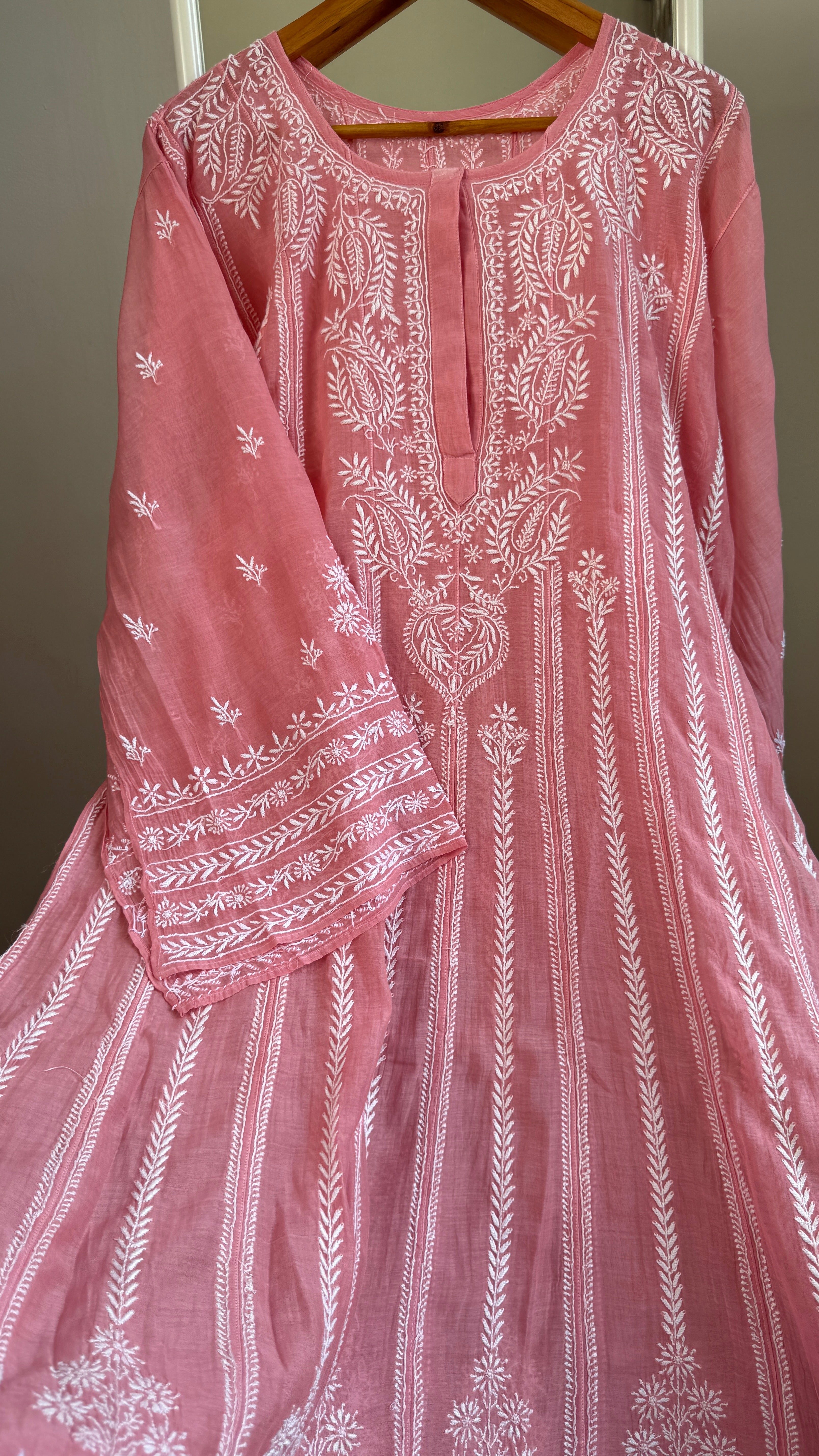 Mul Chanderi Semi-Stitched Anarkali - Rosewood