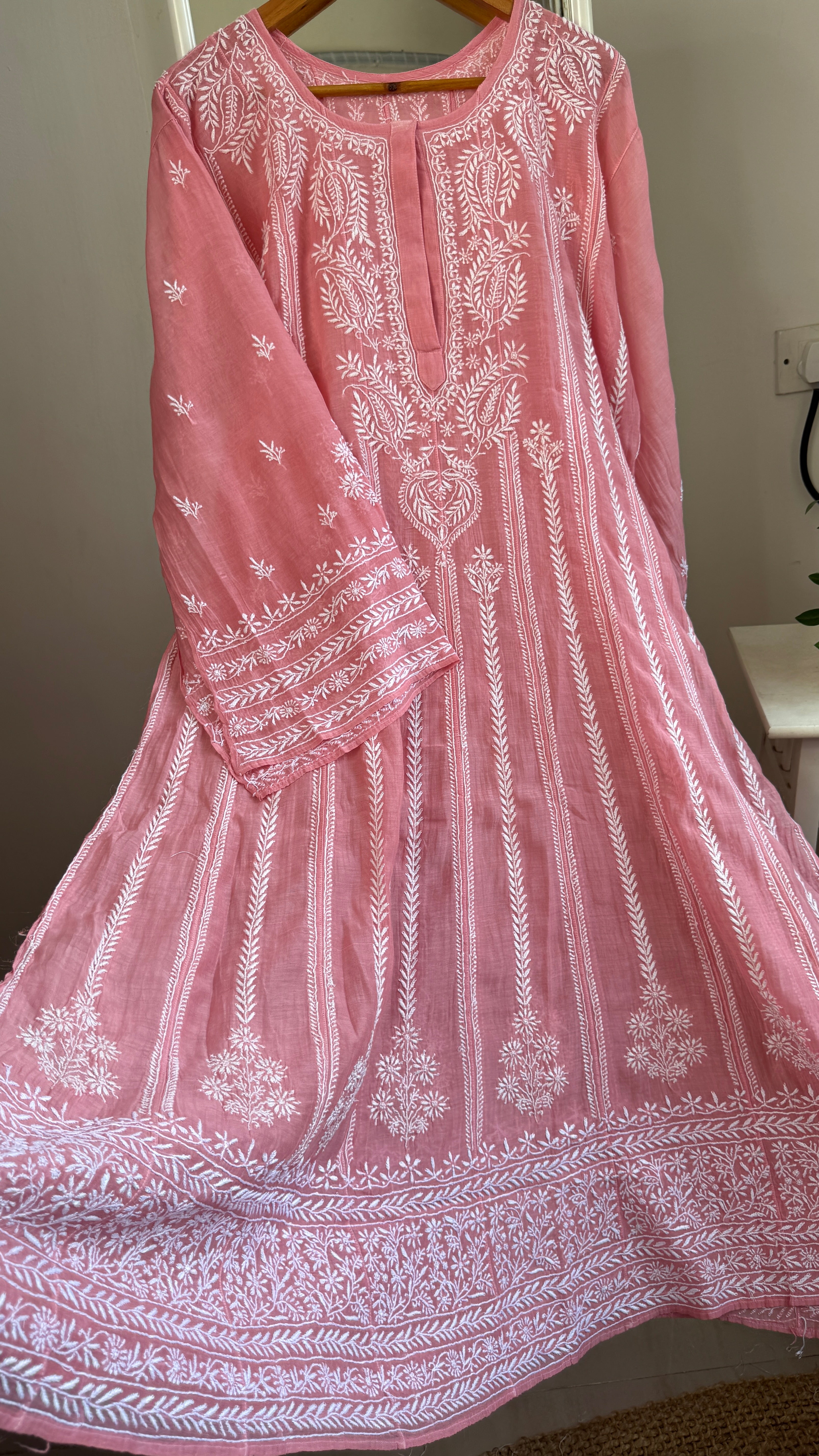 Mul Chanderi Semi-Stitched Anarkali - Rosewood
