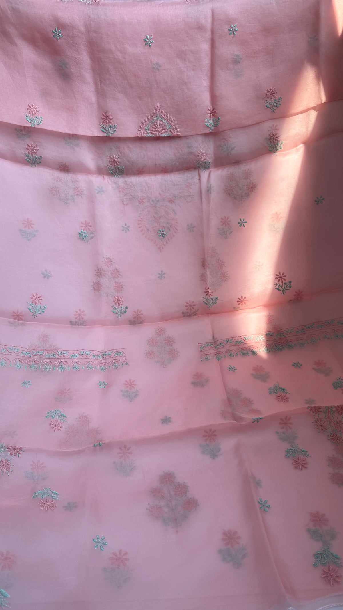 Pure Organza Lucknow Chikankari Unstitched Suit Set - pink