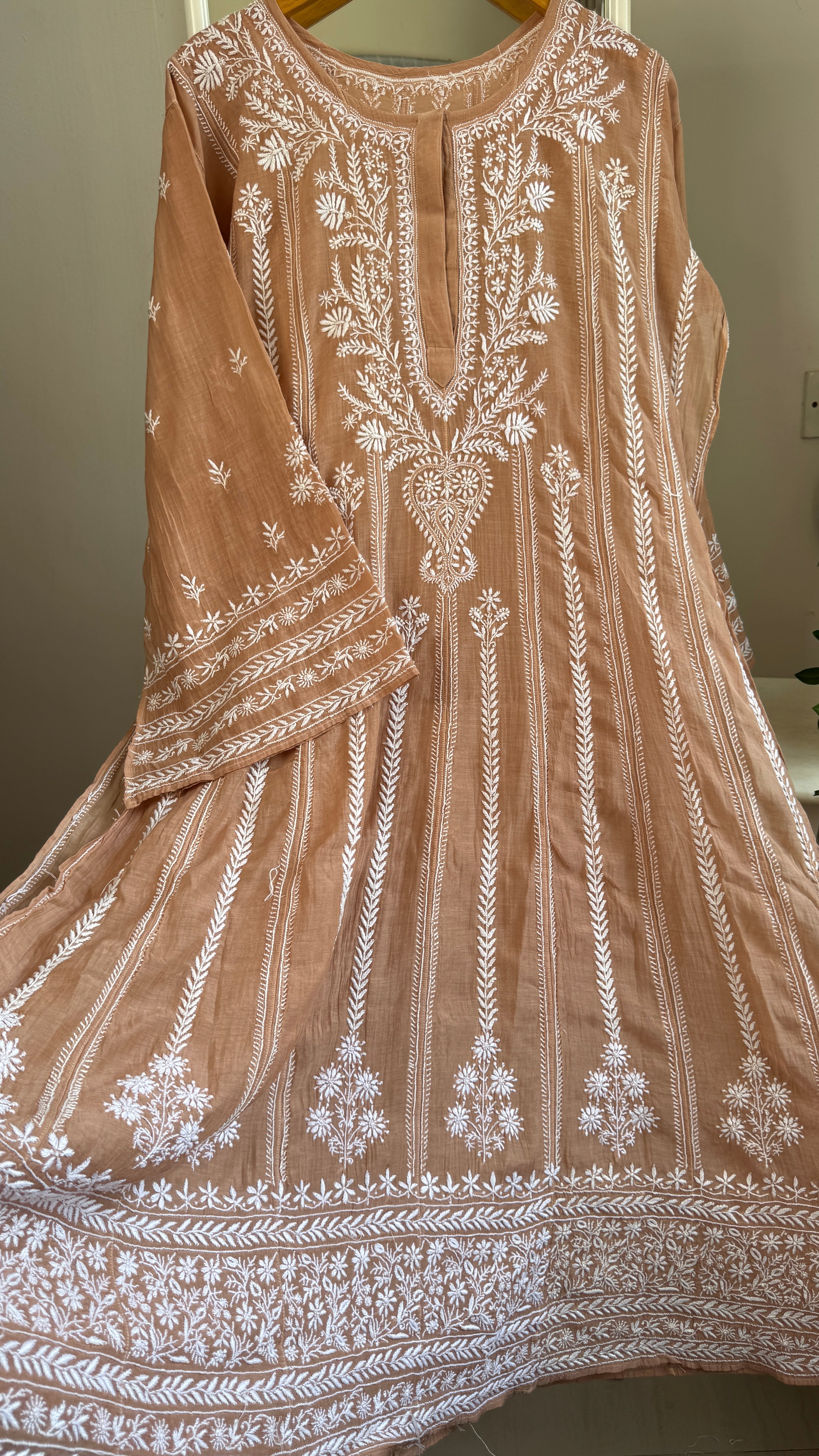 Mul Chanderi Semi-Stitched Anarkali - Brown