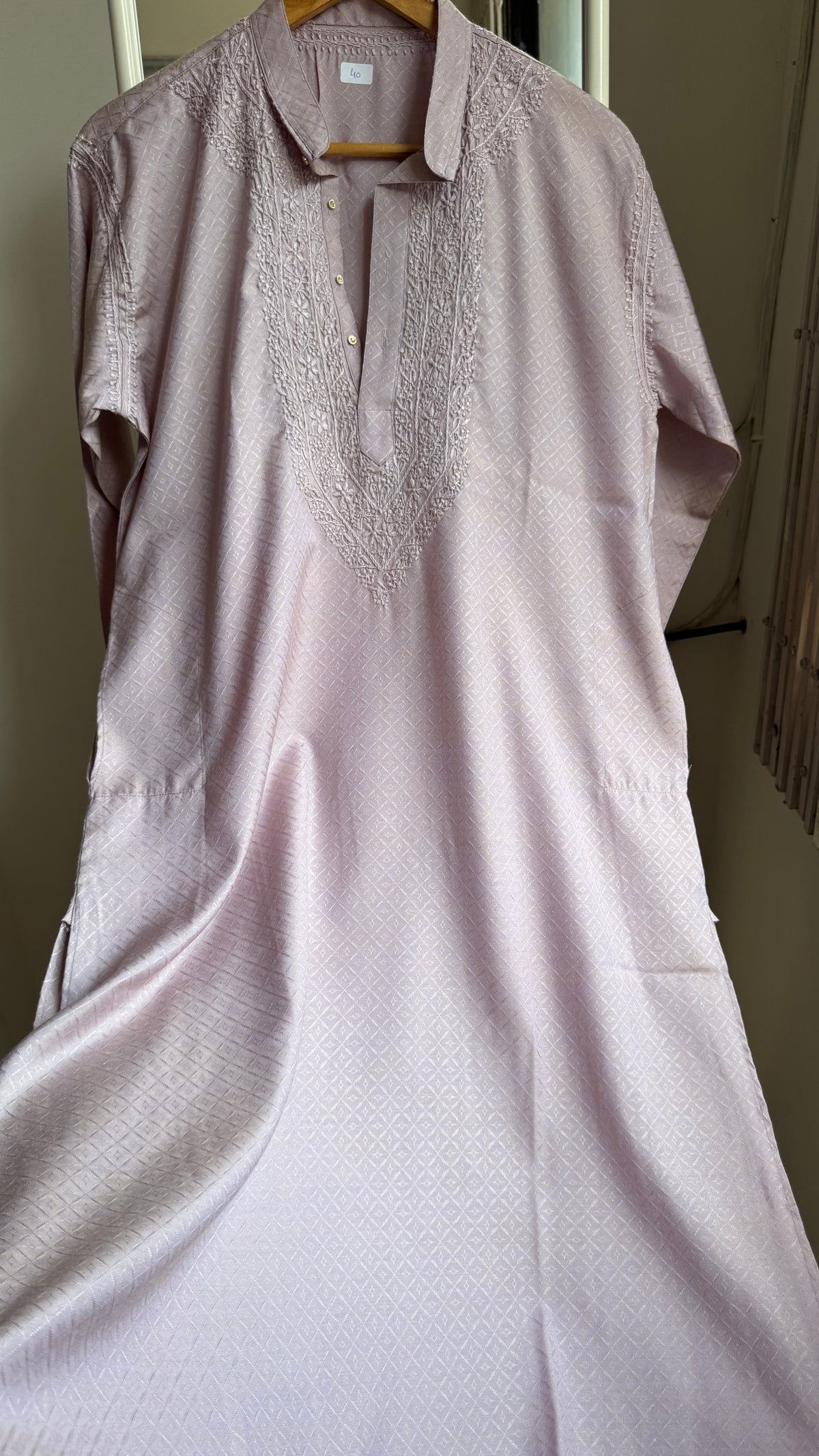 Textured Cotton Chikankari Kurta -Mauve - Men's Collection