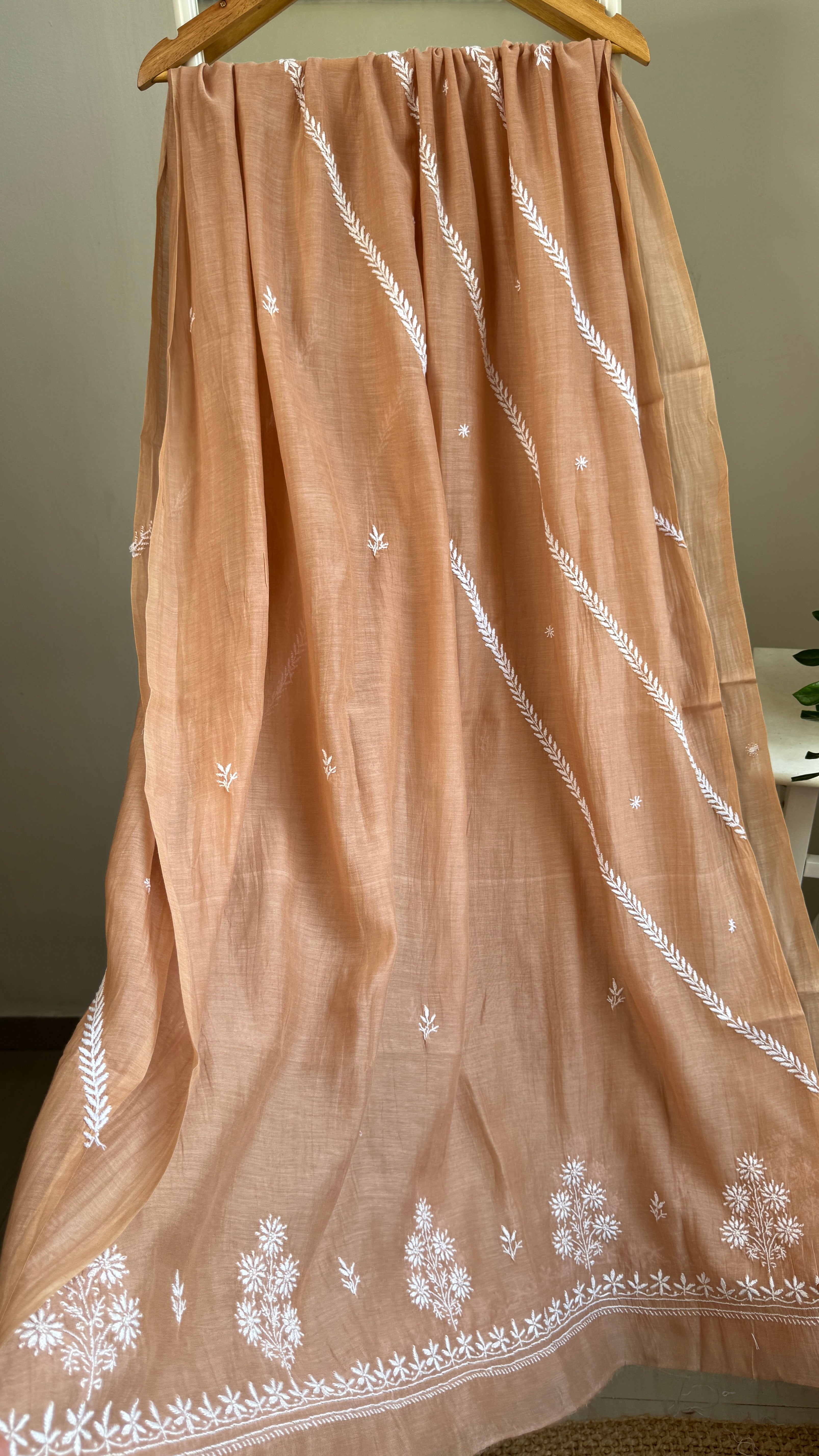 Mul Chanderi Semi-Stitched Anarkali - Brown