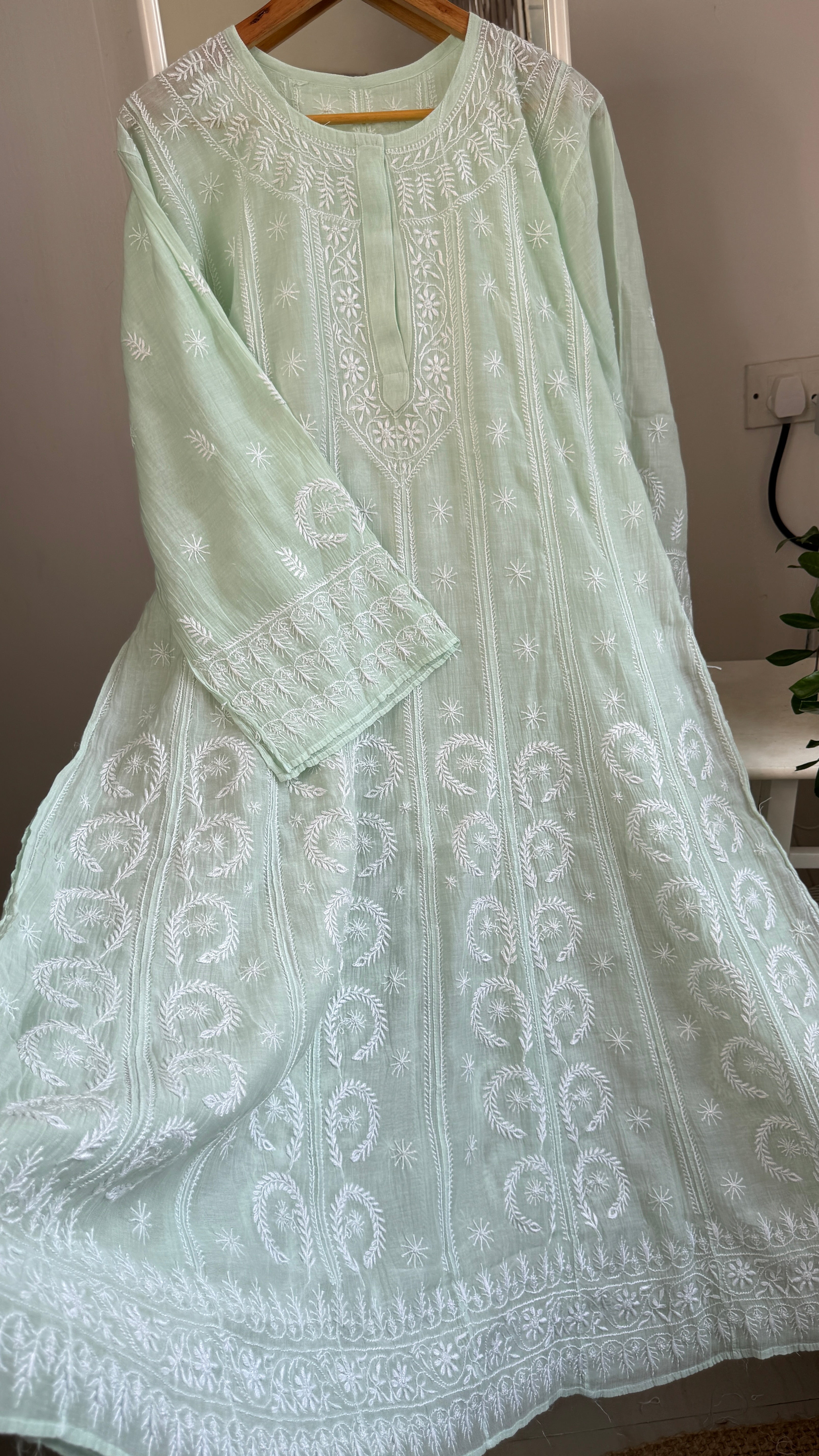 Mul Chanderi Semi-Stitched Anarkali - Green