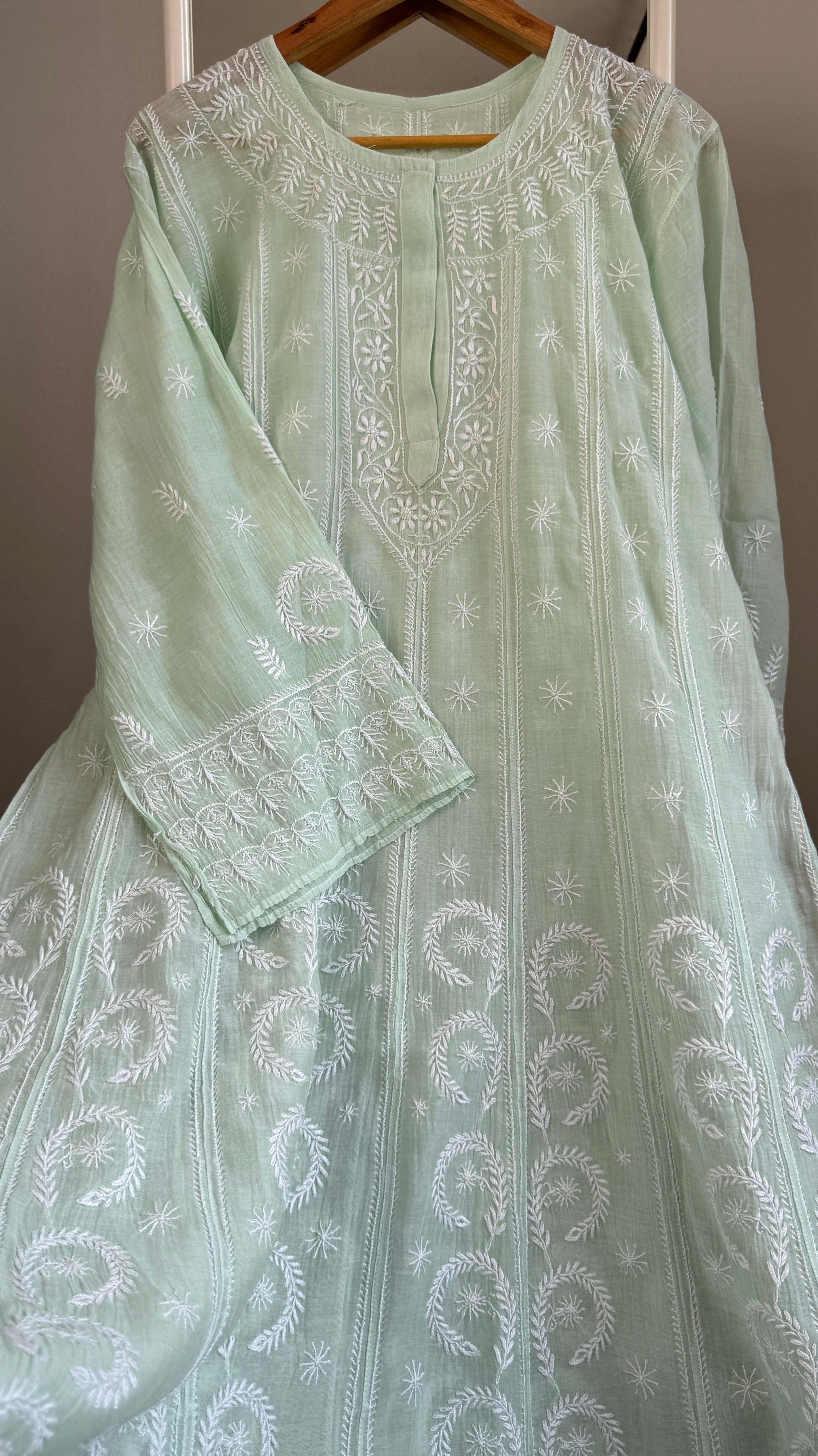 Mul Chanderi Semi-Stitched Anarkali - Green