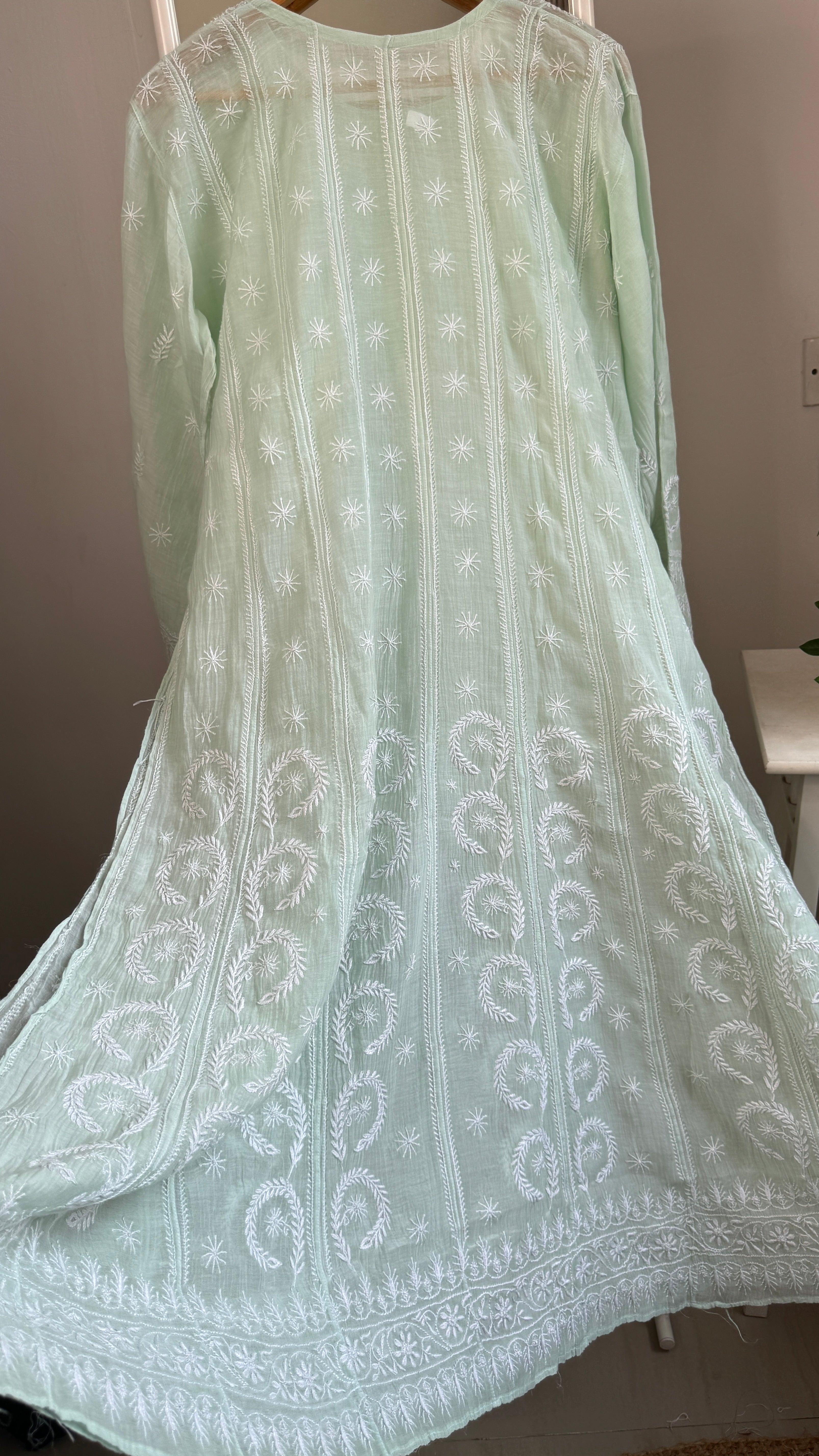 Mul Chanderi Semi-Stitched Anarkali - Green