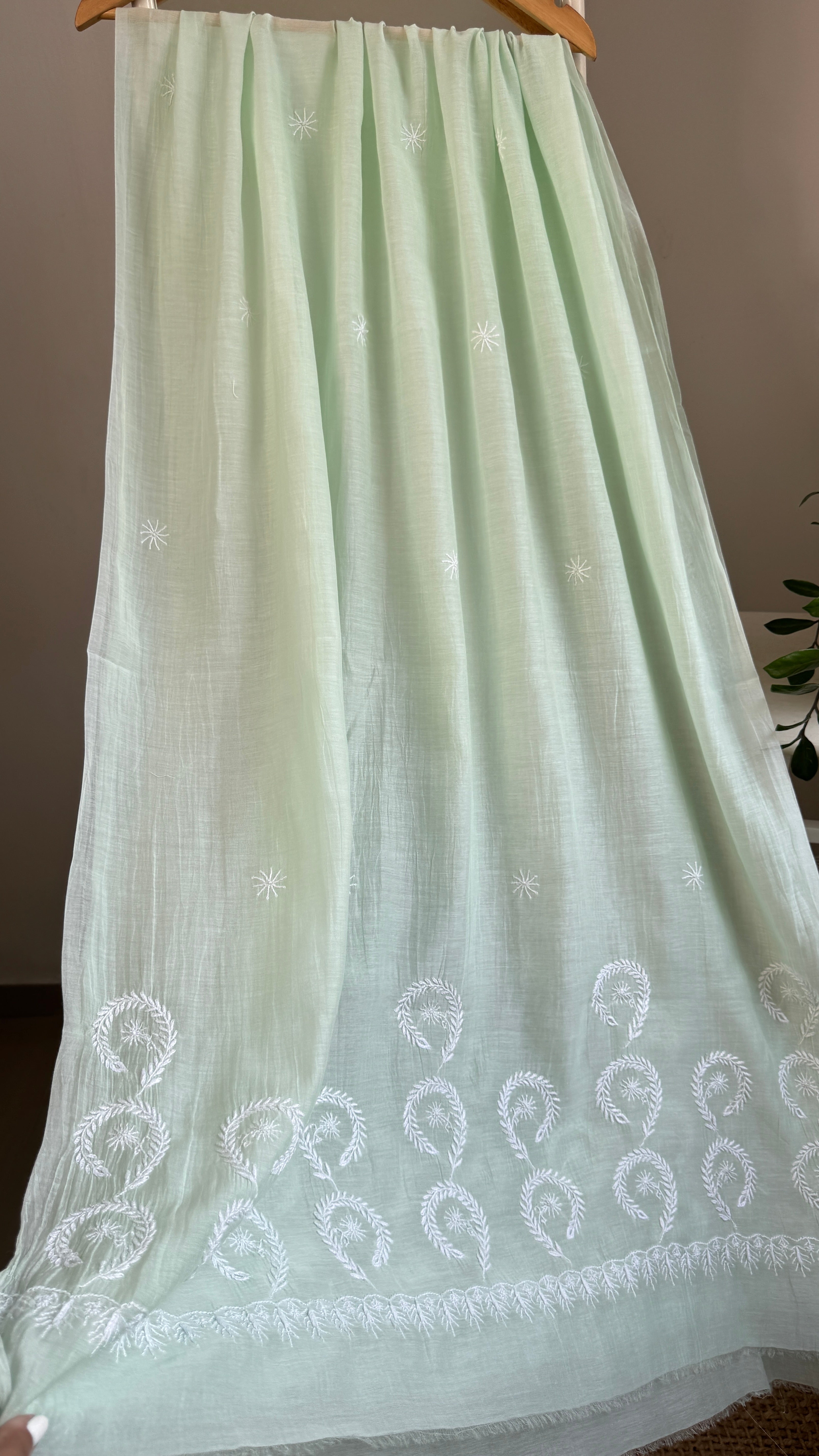 Mul Chanderi Semi-Stitched Anarkali - Green