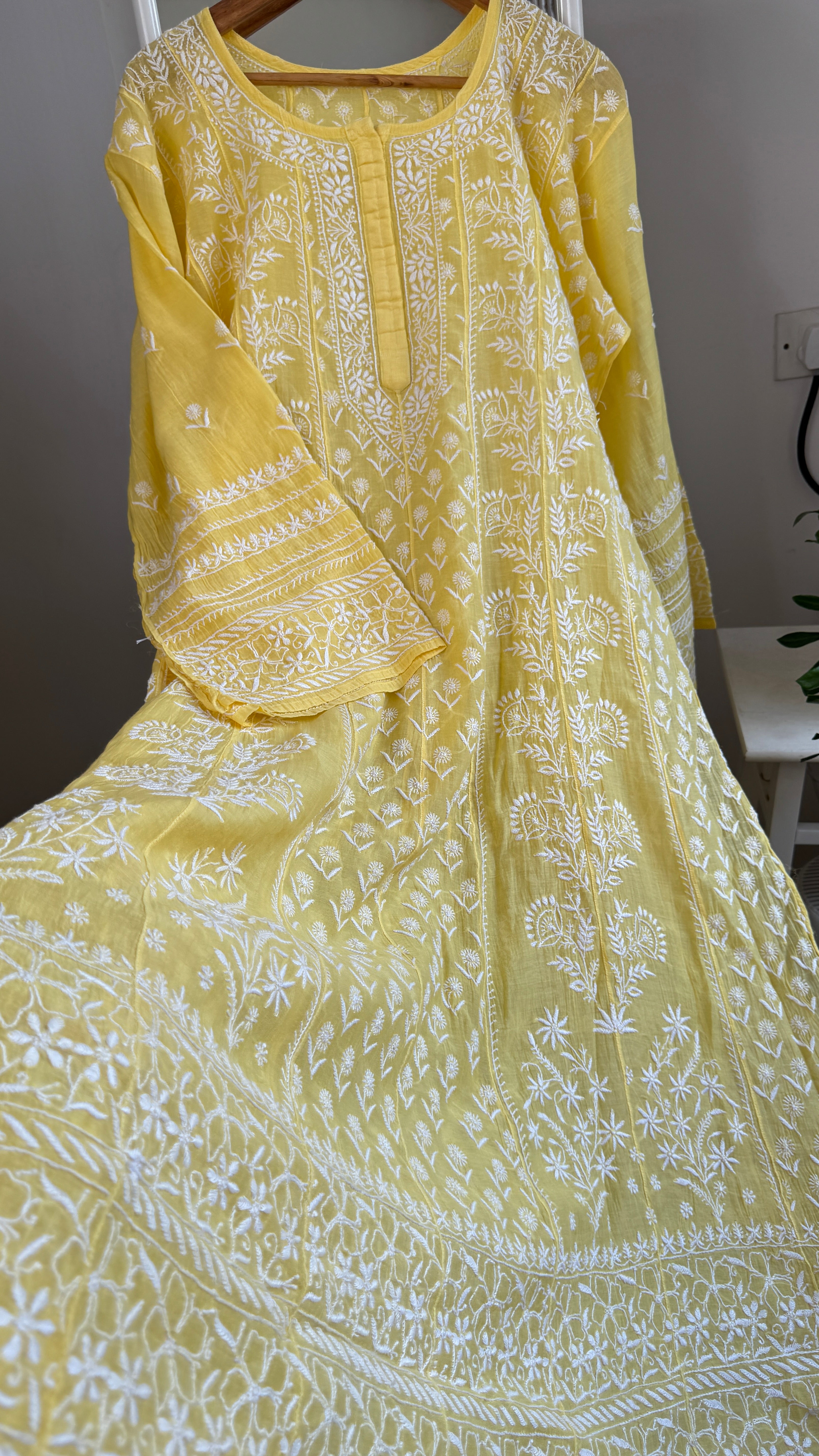 Mul Chanderi Semi-Stitched Anarkali - Yellow