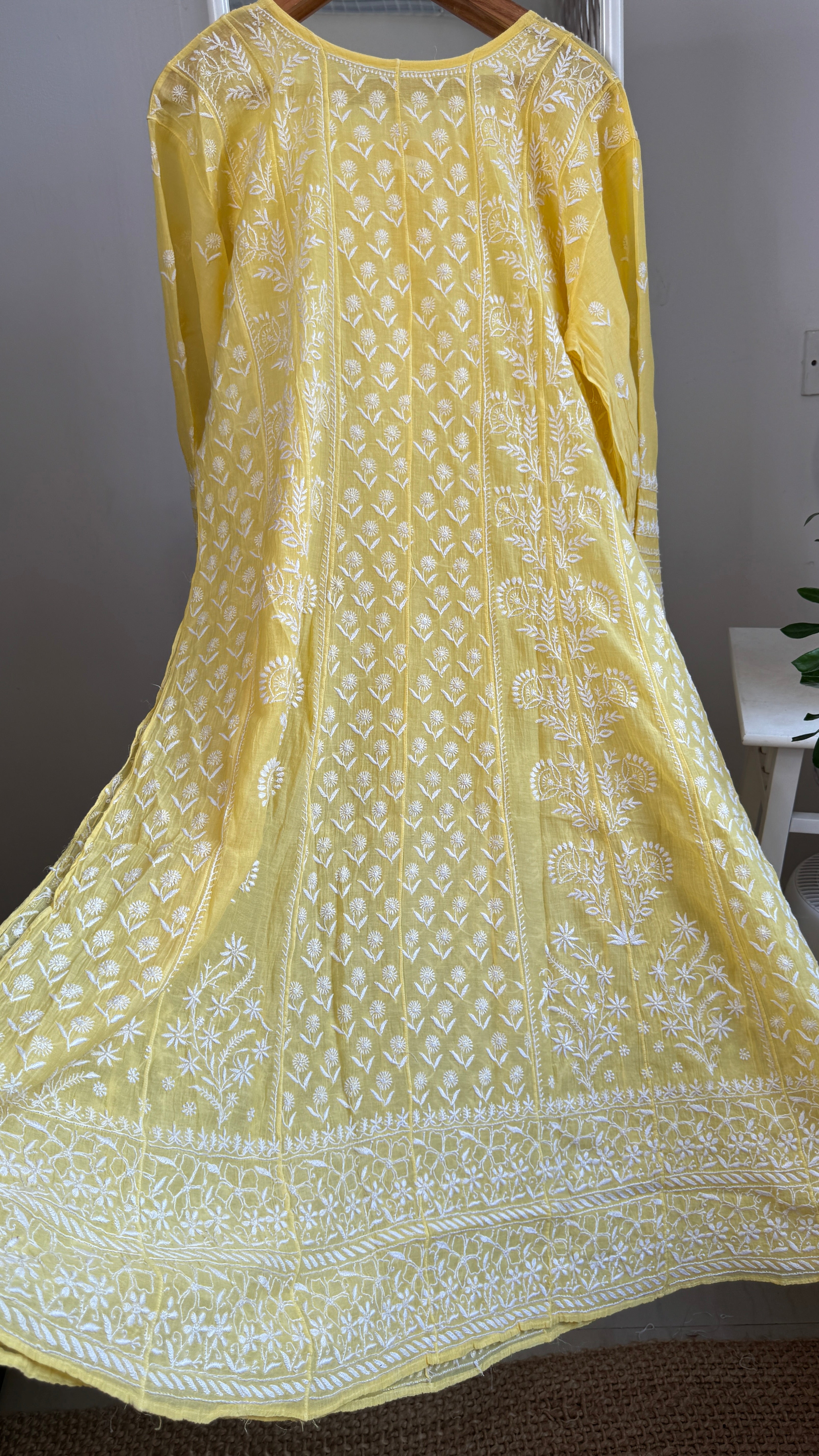 Mul Chanderi Semi-Stitched Anarkali - Yellow