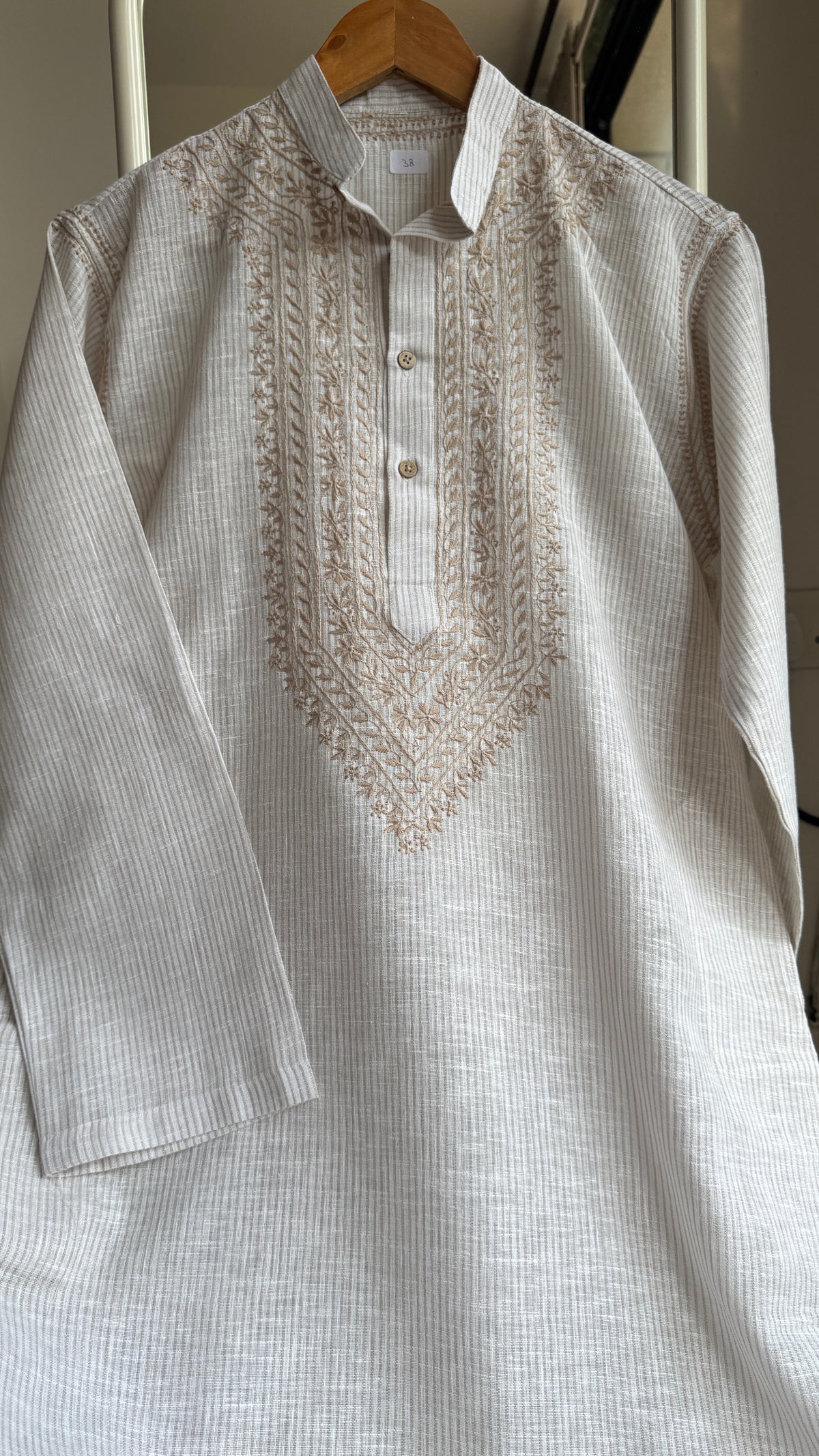 Cotton Chikankari Kurta -Beige - Men's Collection