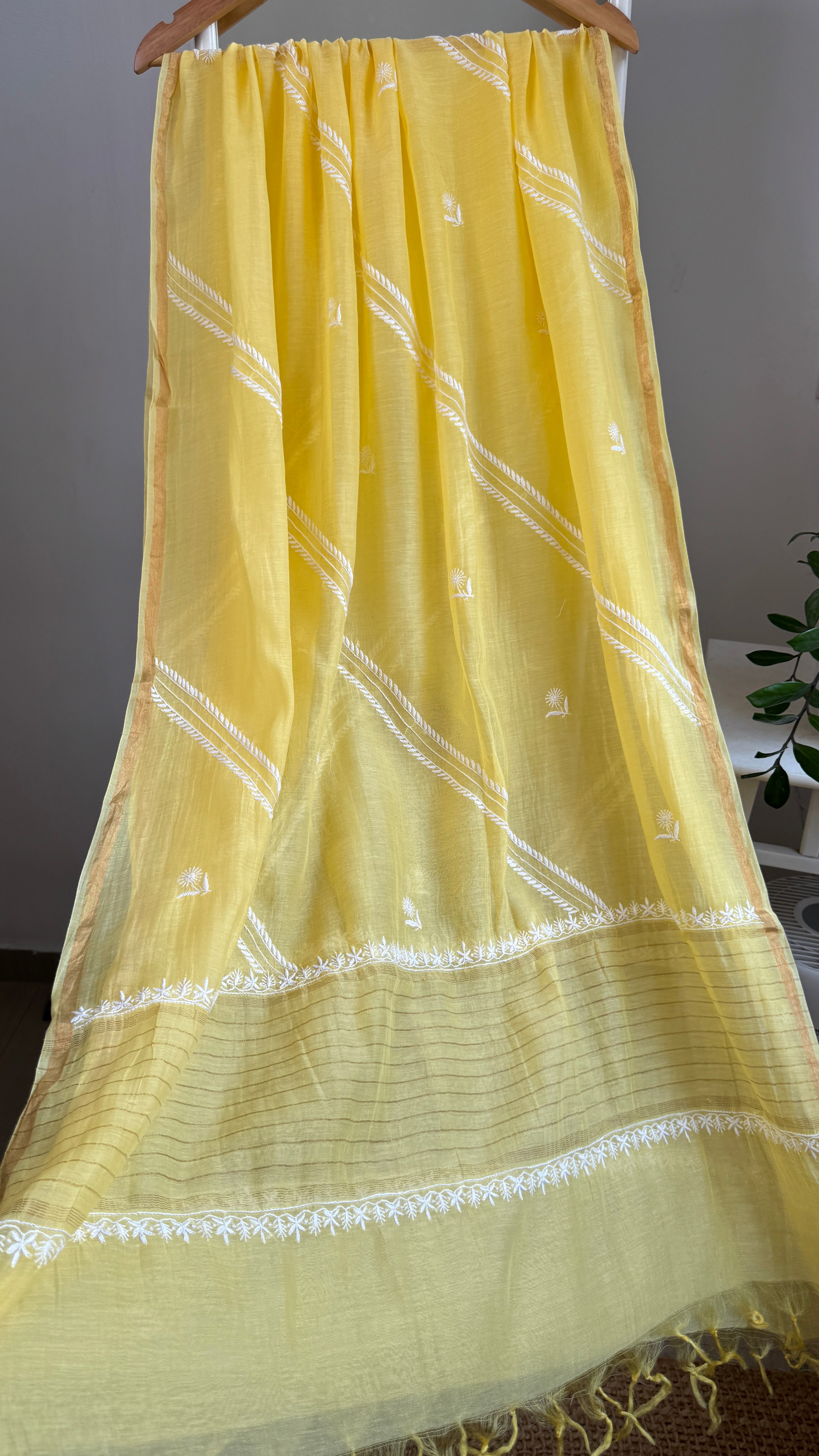 Mul Chanderi Semi-Stitched Anarkali - Yellow