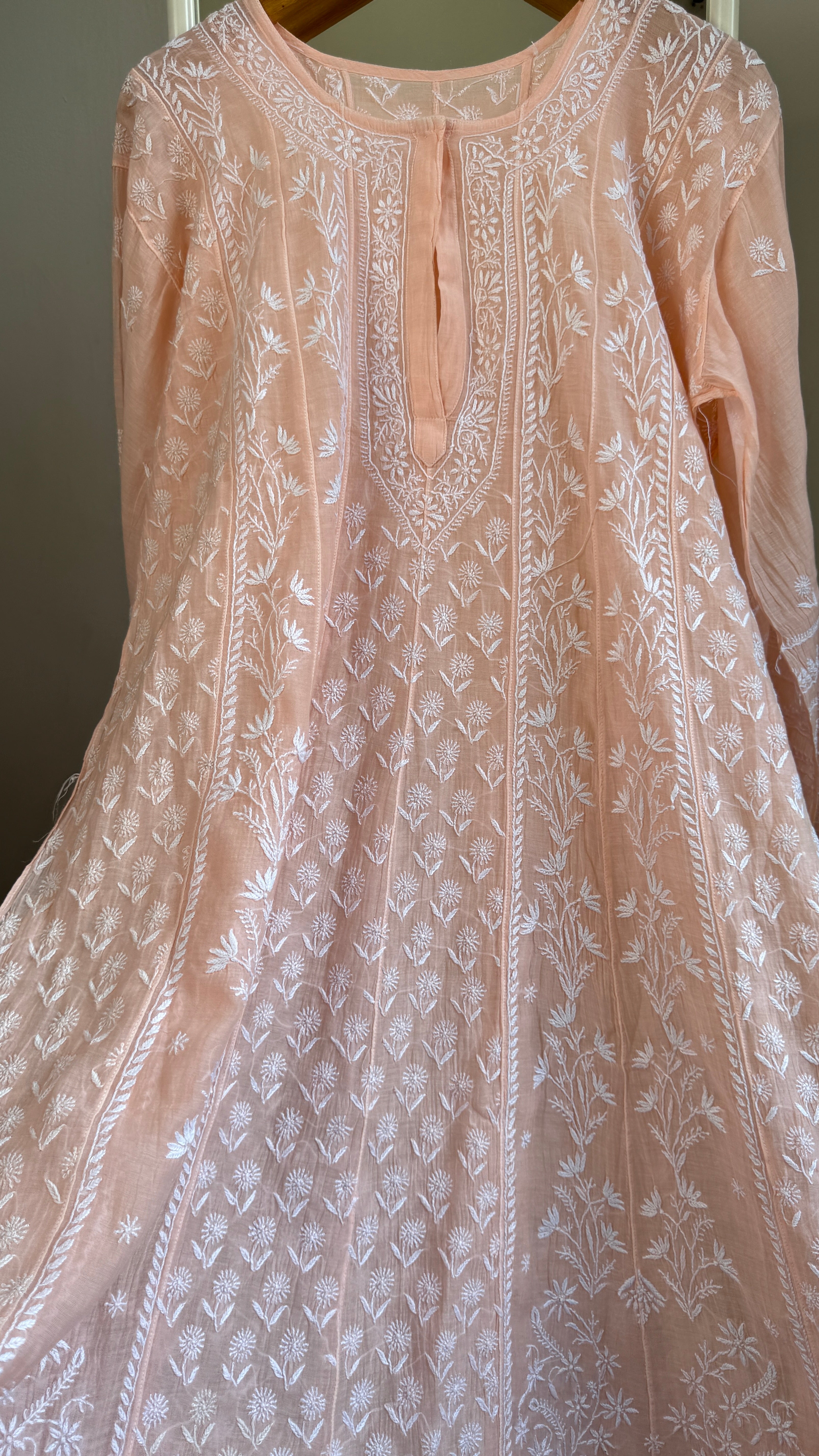 Mul Chanderi Semi-Stitched Anarkali - Peach