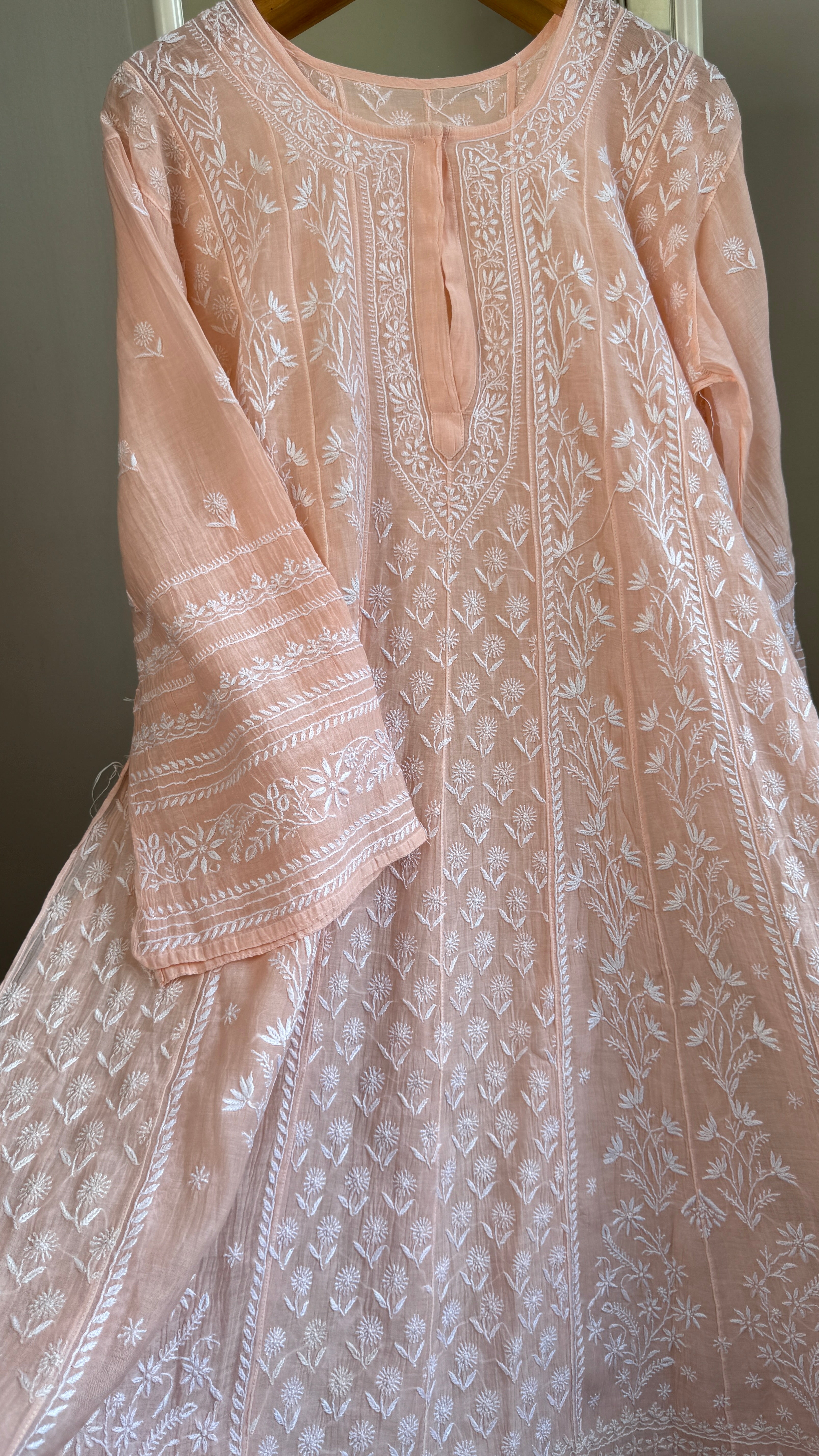 Mul Chanderi Semi-Stitched Anarkali - Peach