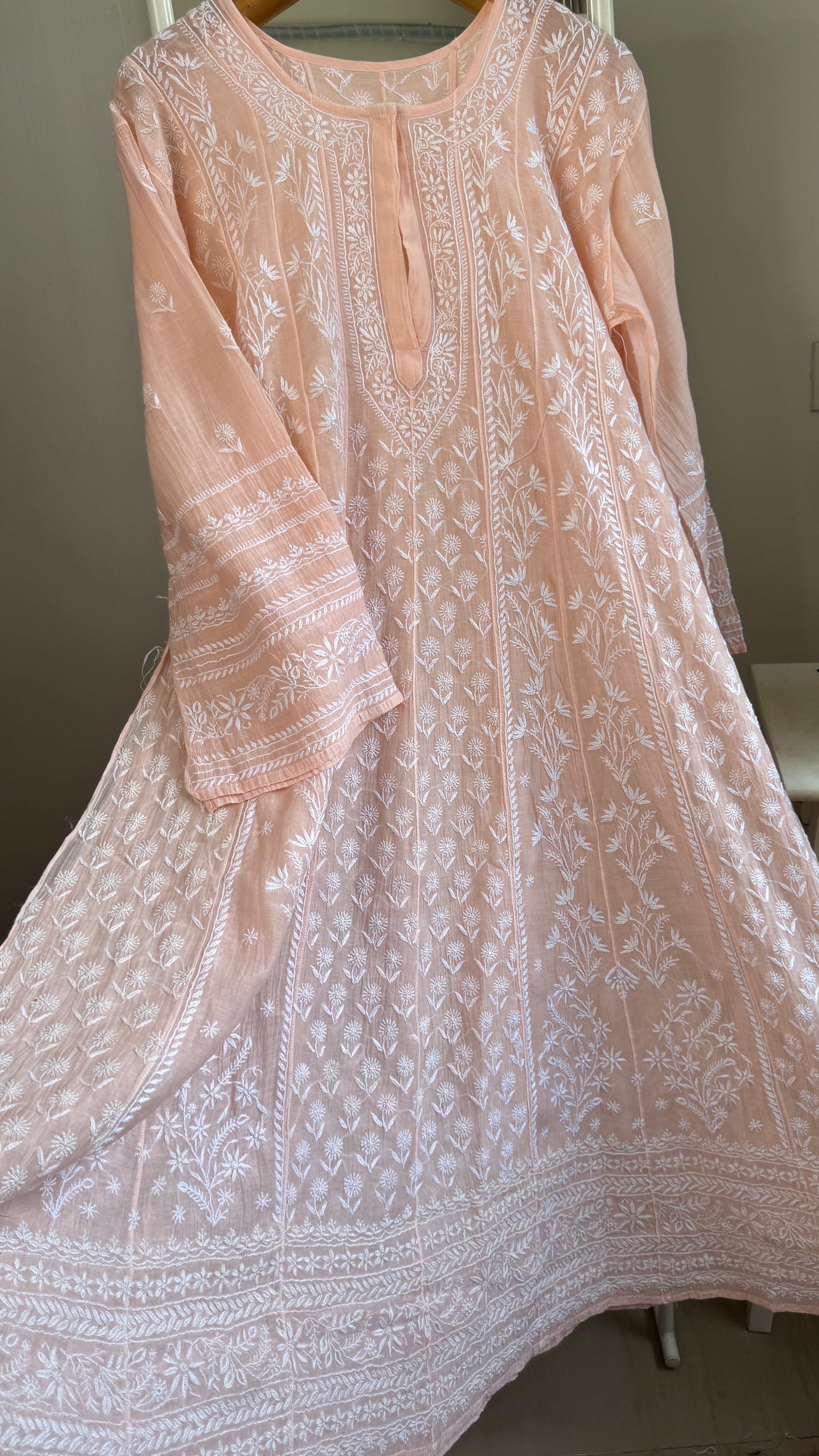 Mul Chanderi Semi-Stitched Anarkali - Peach