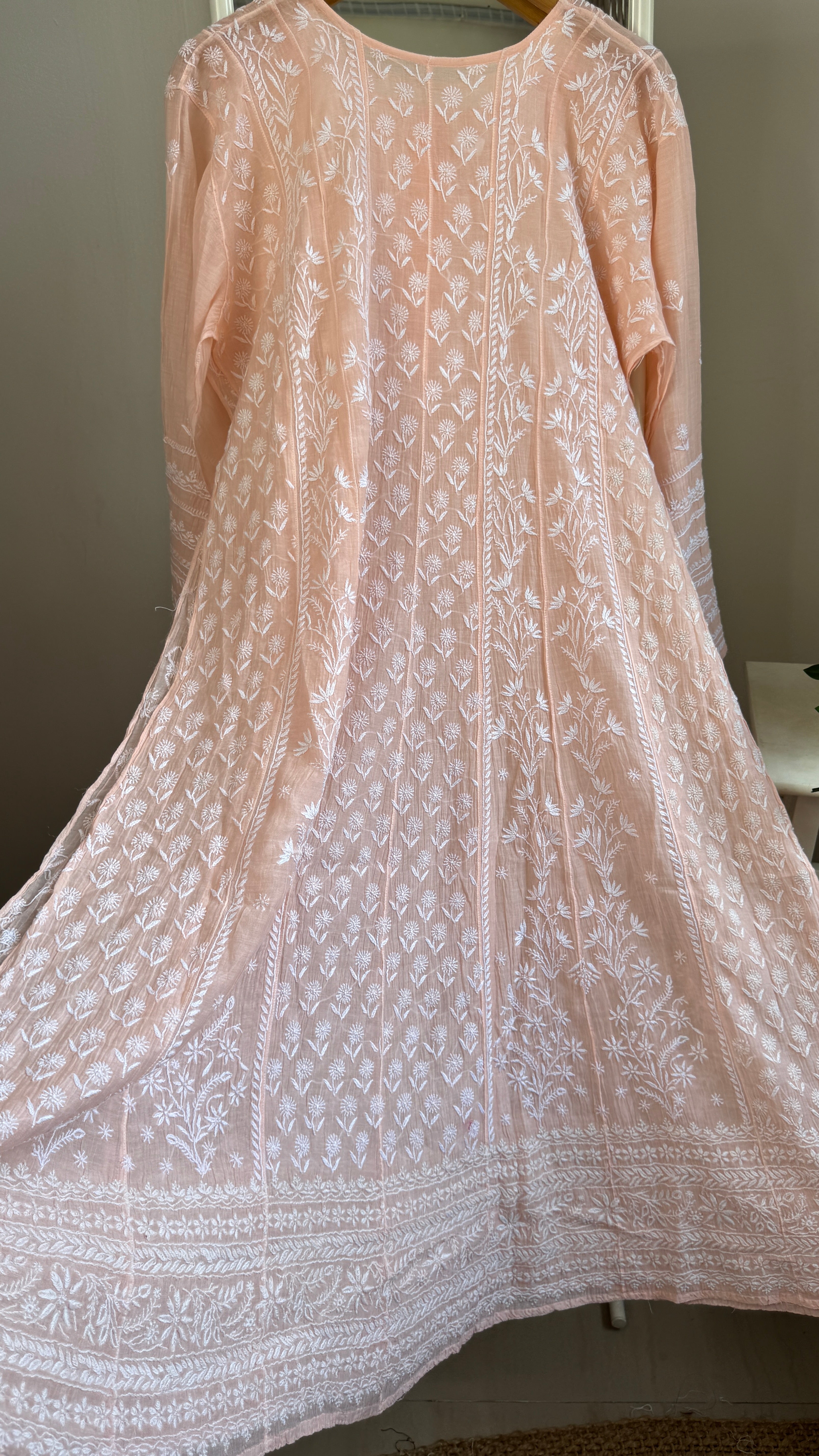 Mul Chanderi Semi-Stitched Anarkali - Peach