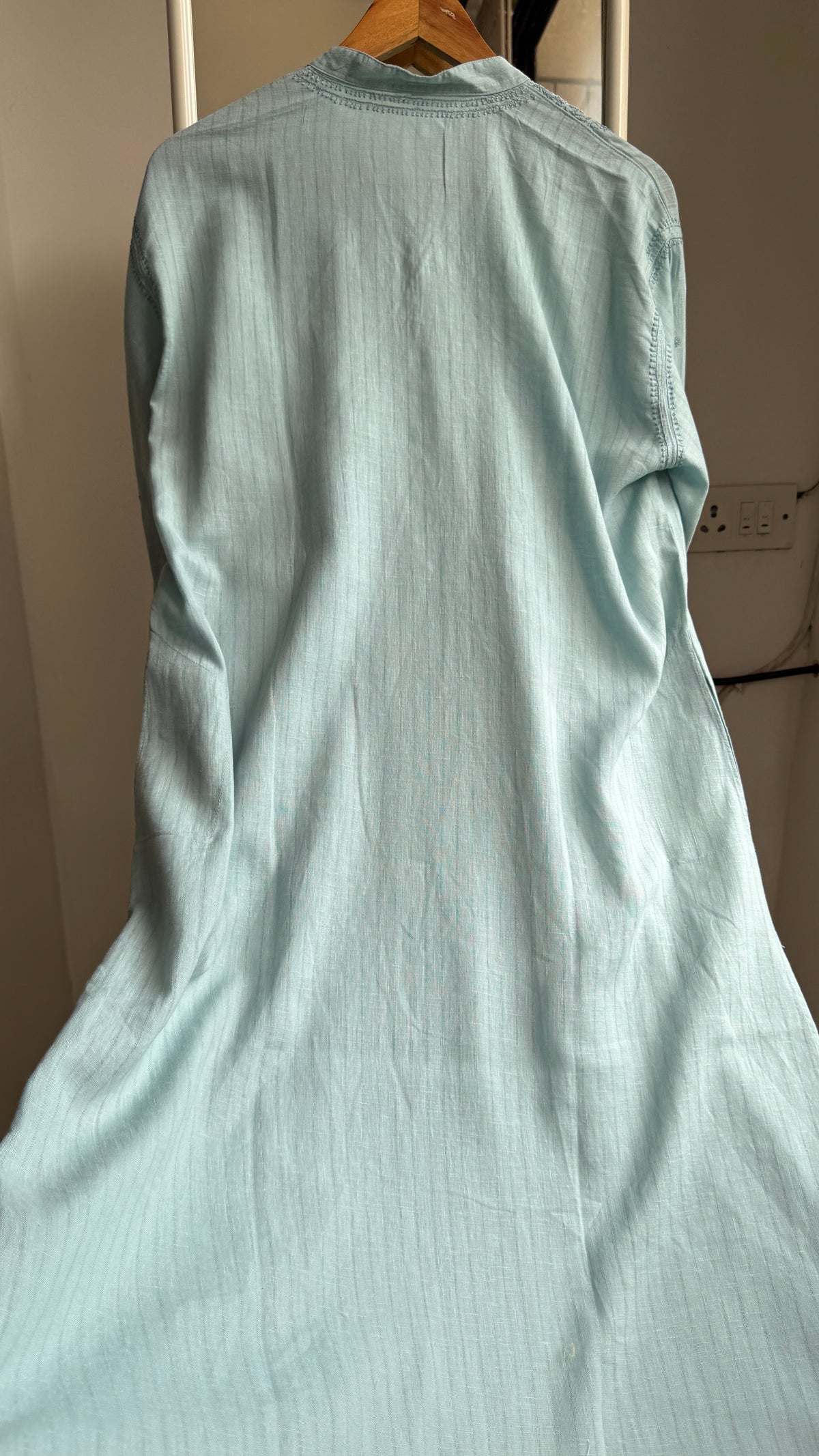 Textured Cotton Chikankari Kurta -Turquoise - Men's Collection