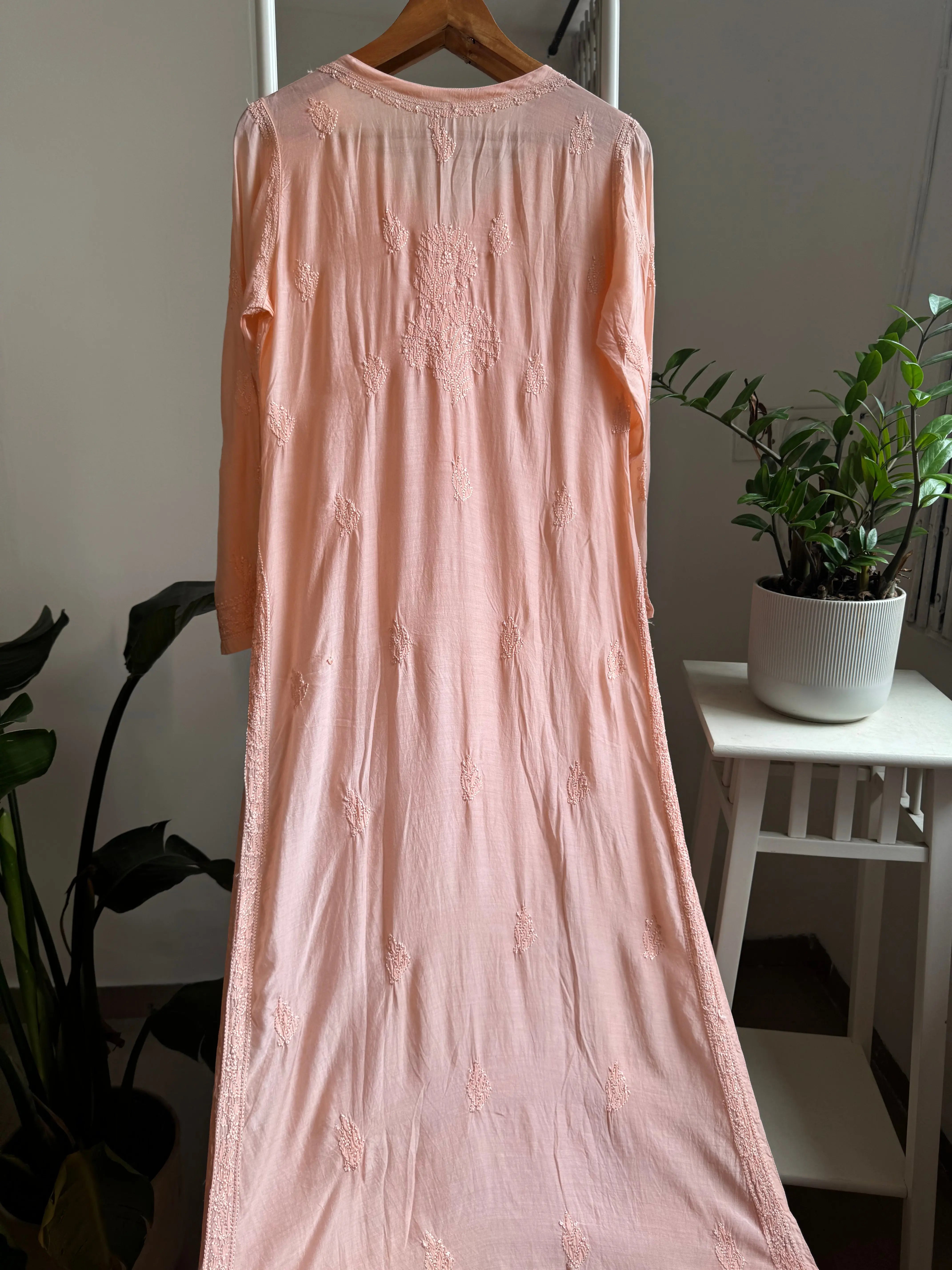 Muslin Chikankari Kurti - Peach ARIAA CHIKANKARI