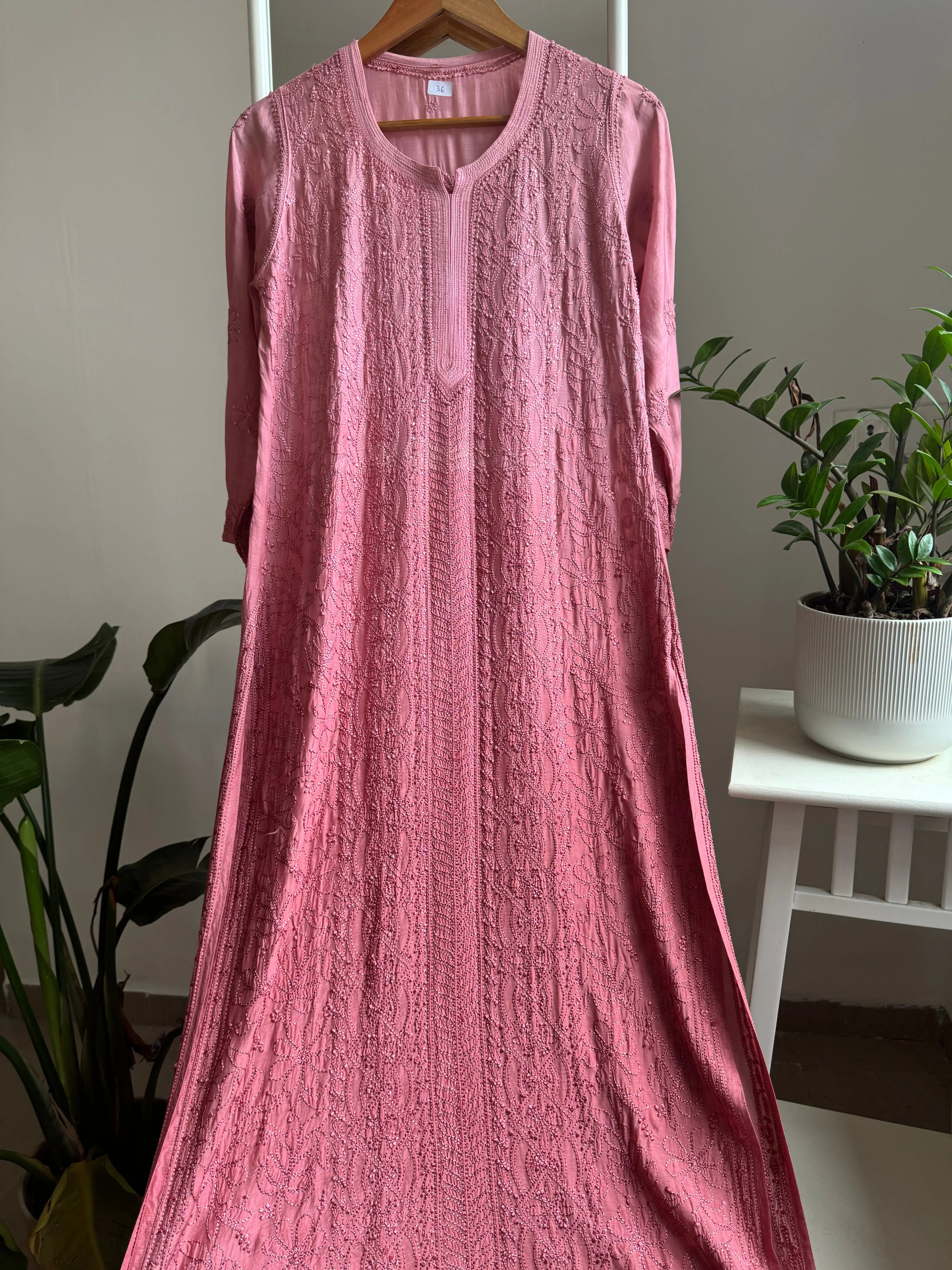 Muslin Chikankari Kurti - Rosewood Ombre ARIAA CHIKANKARI