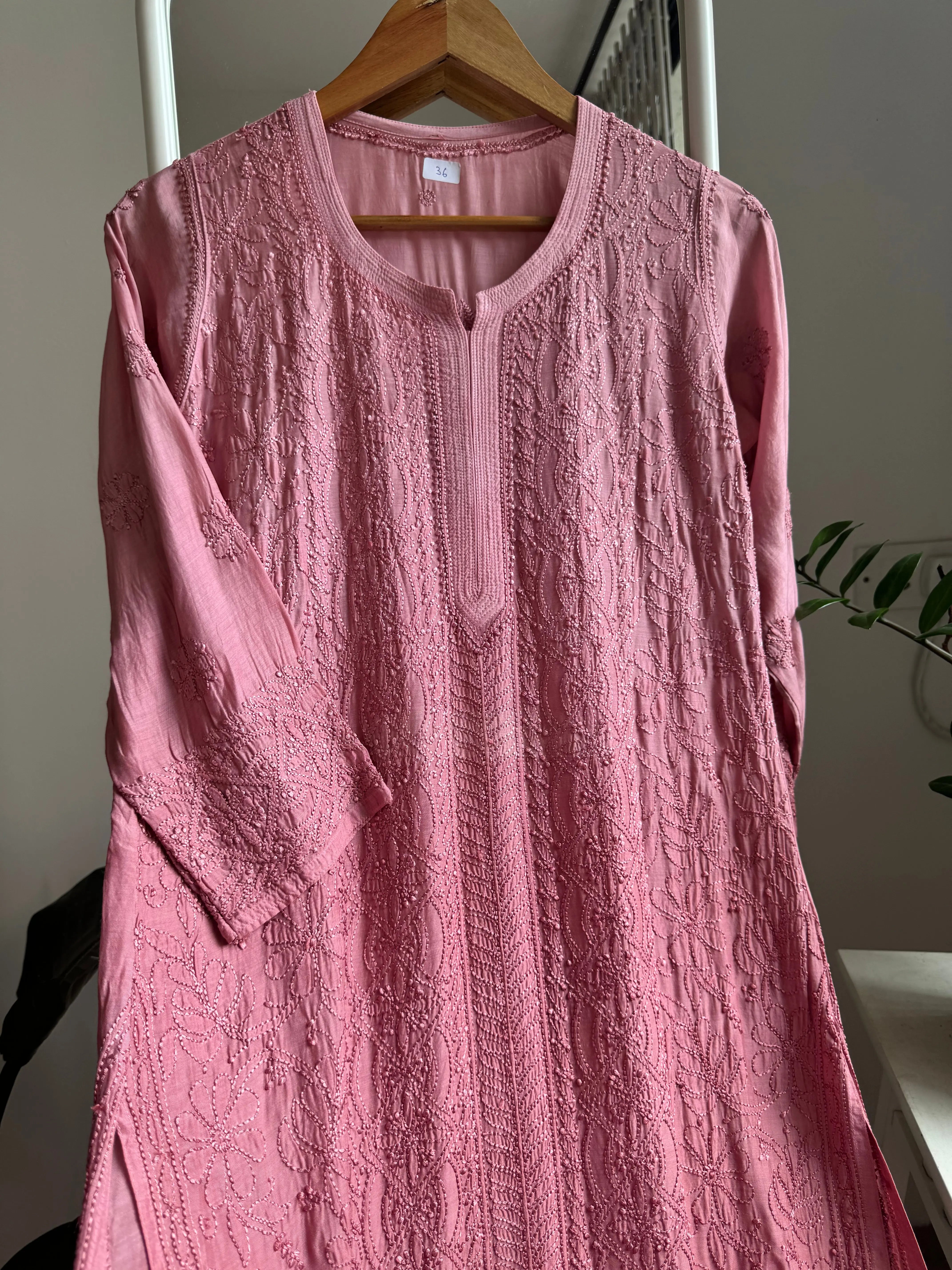 Muslin Chikankari Kurti - Rosewood Ombre ARIAA CHIKANKARI