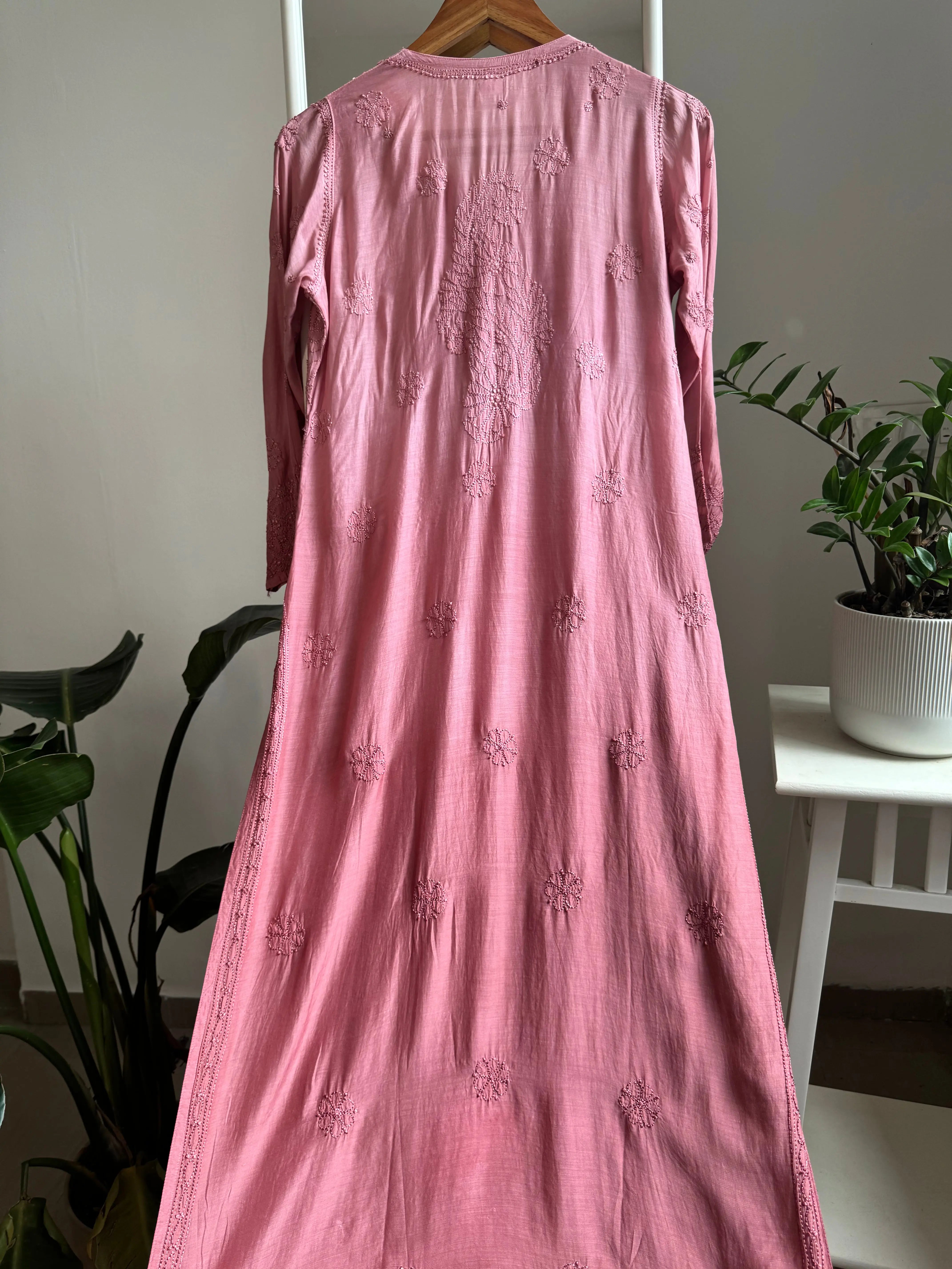 Muslin Chikankari Kurti - Rosewood Ombre ARIAA CHIKANKARI