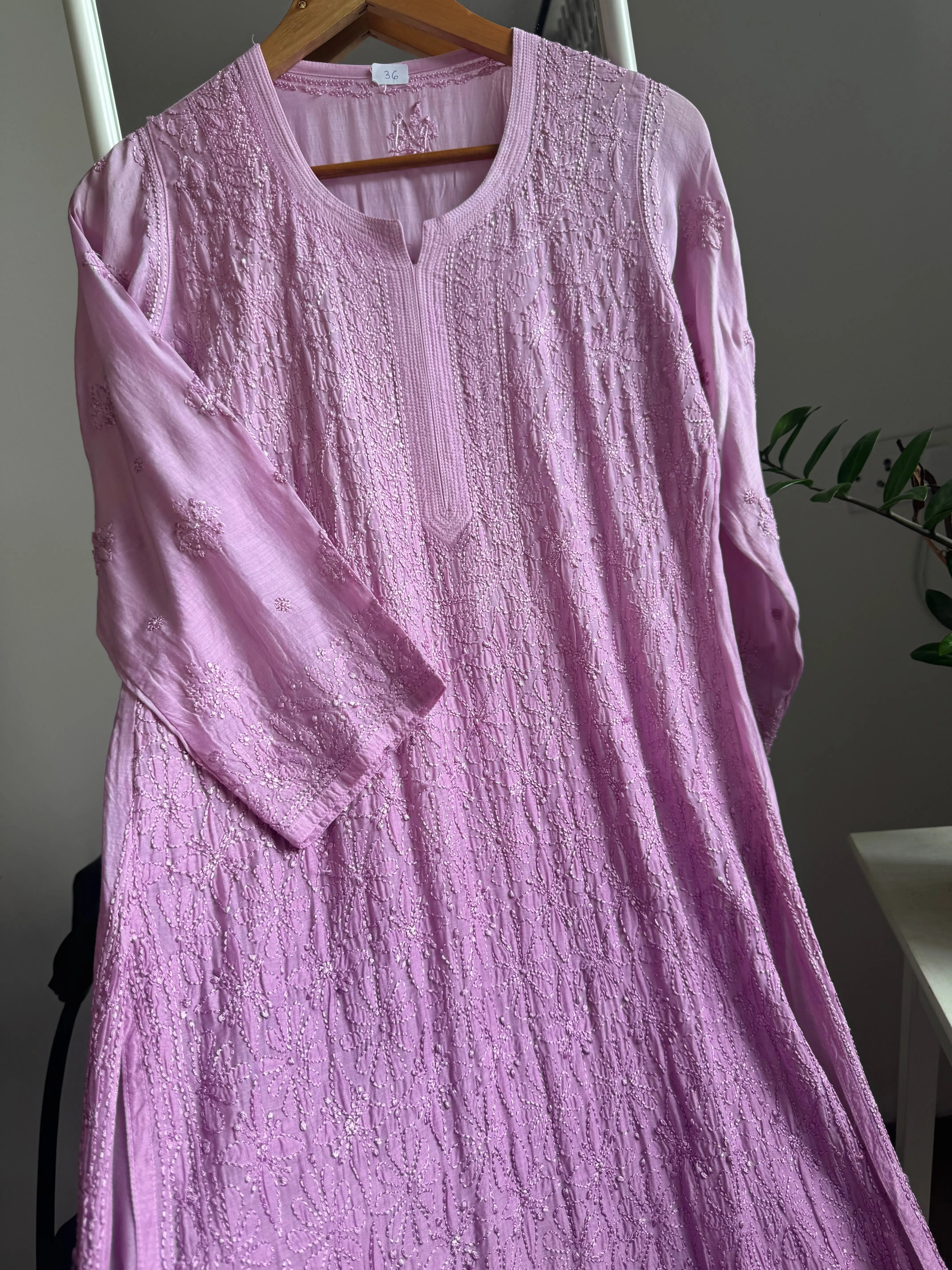 Muslin Chikankari Kurti - Lilac Ombre ARIAA CHIKANKARI