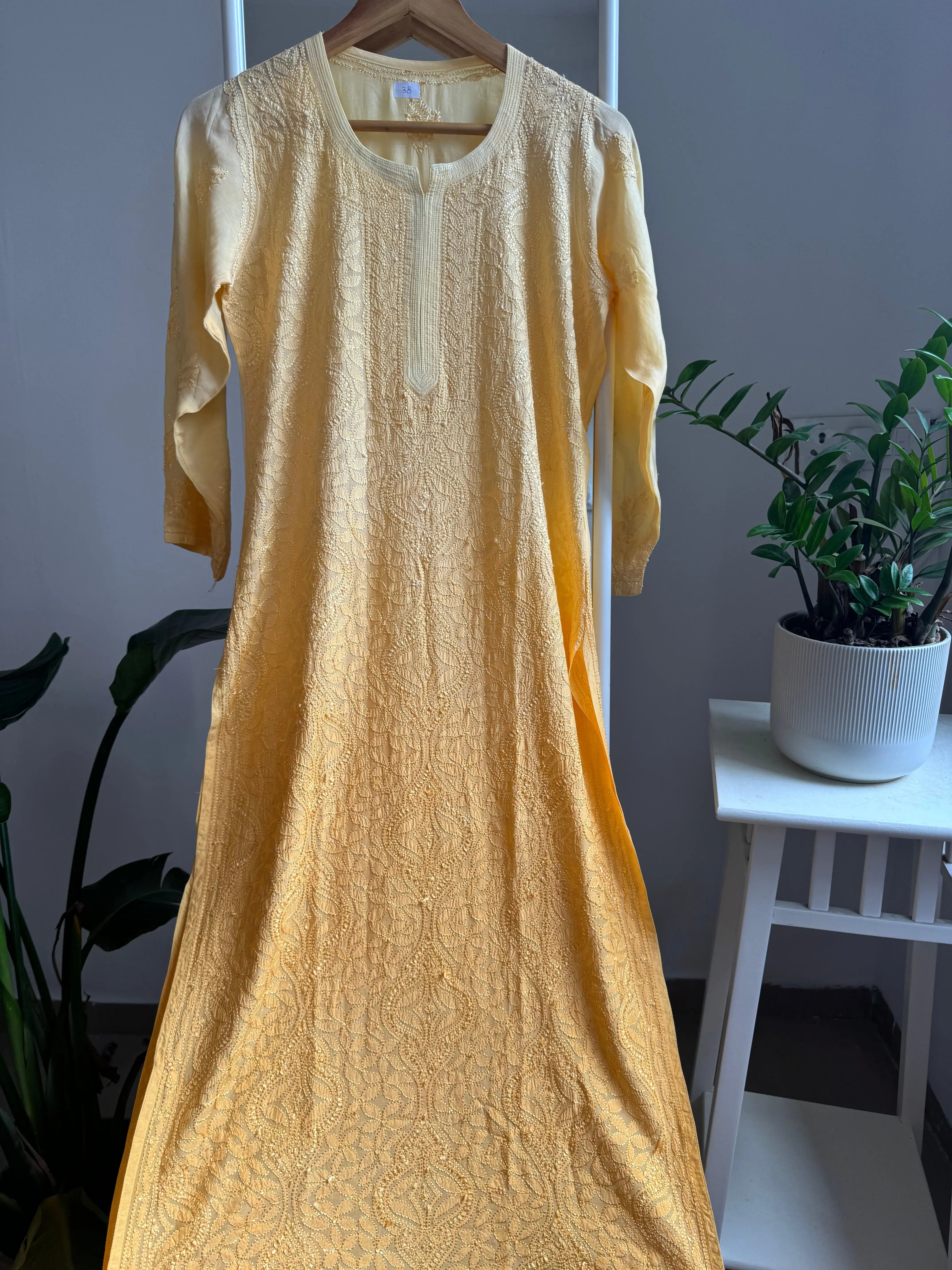 Muslin Chikankari Kurti - Yellow Ombre ARIAA CHIKANKARI