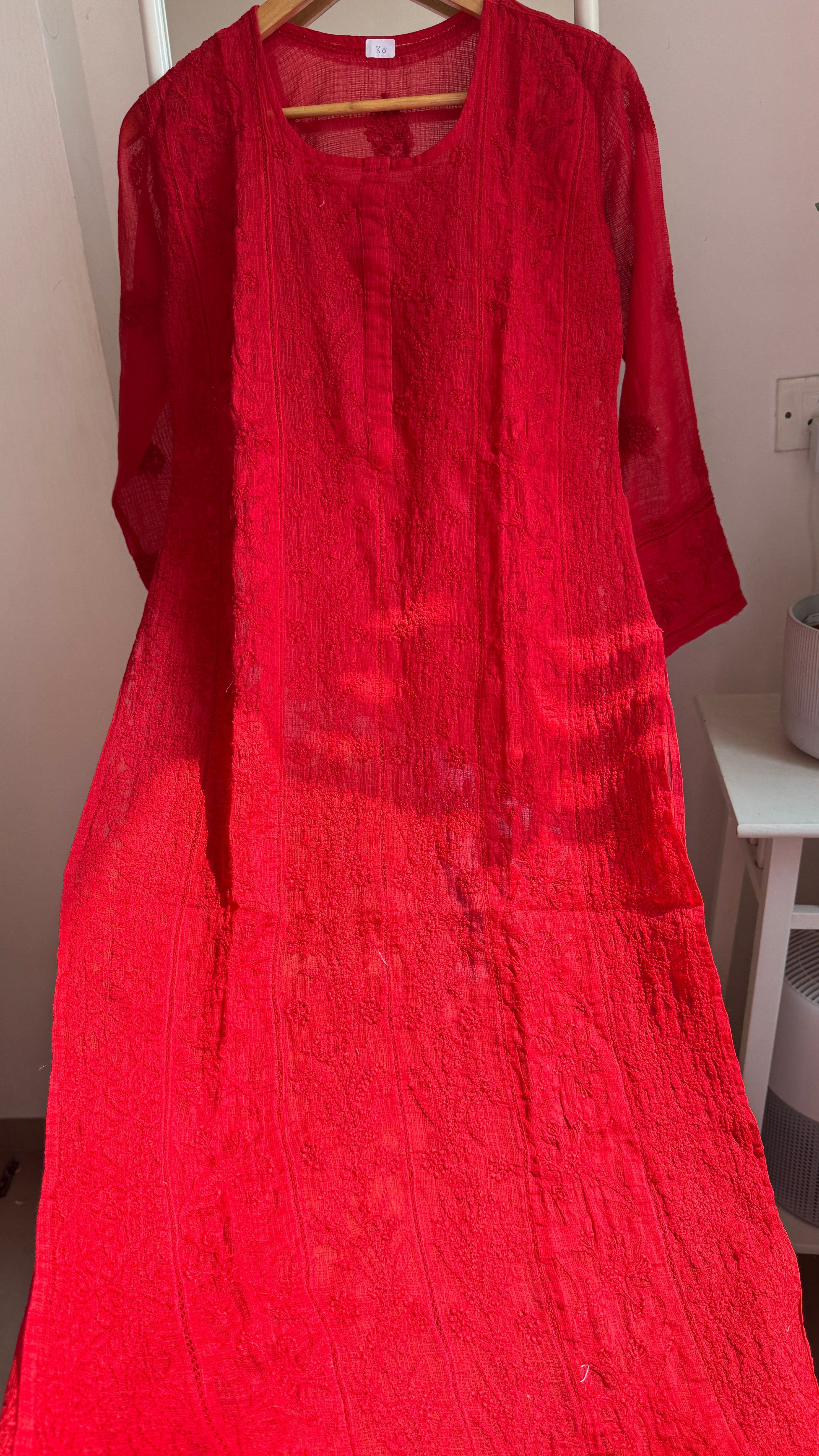 Kota Soft Cotton Chikankari Kurti - Red - CHAND Collection