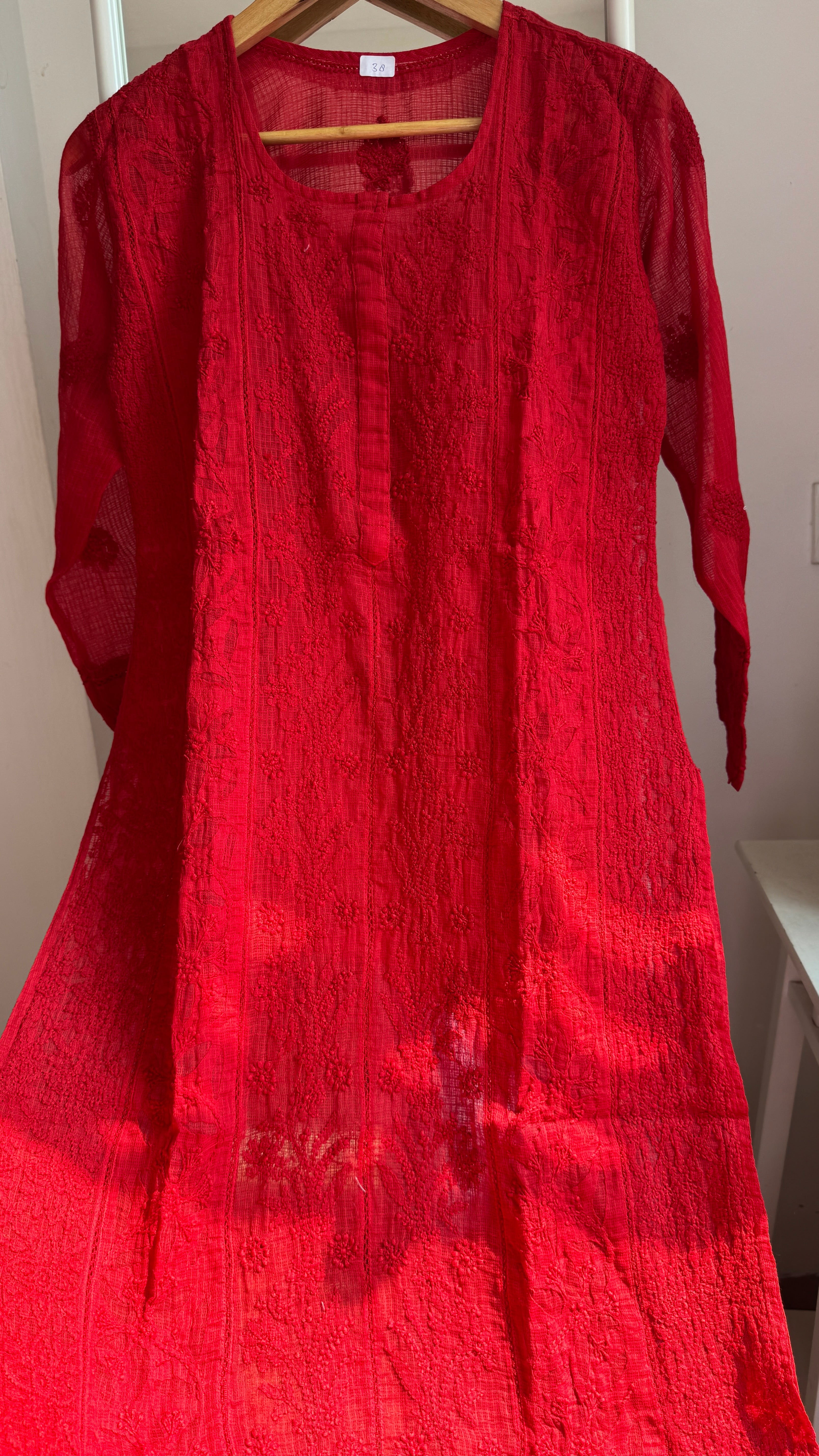 Kota Soft Cotton Chikankari Kurti - Red - CHAND Collection