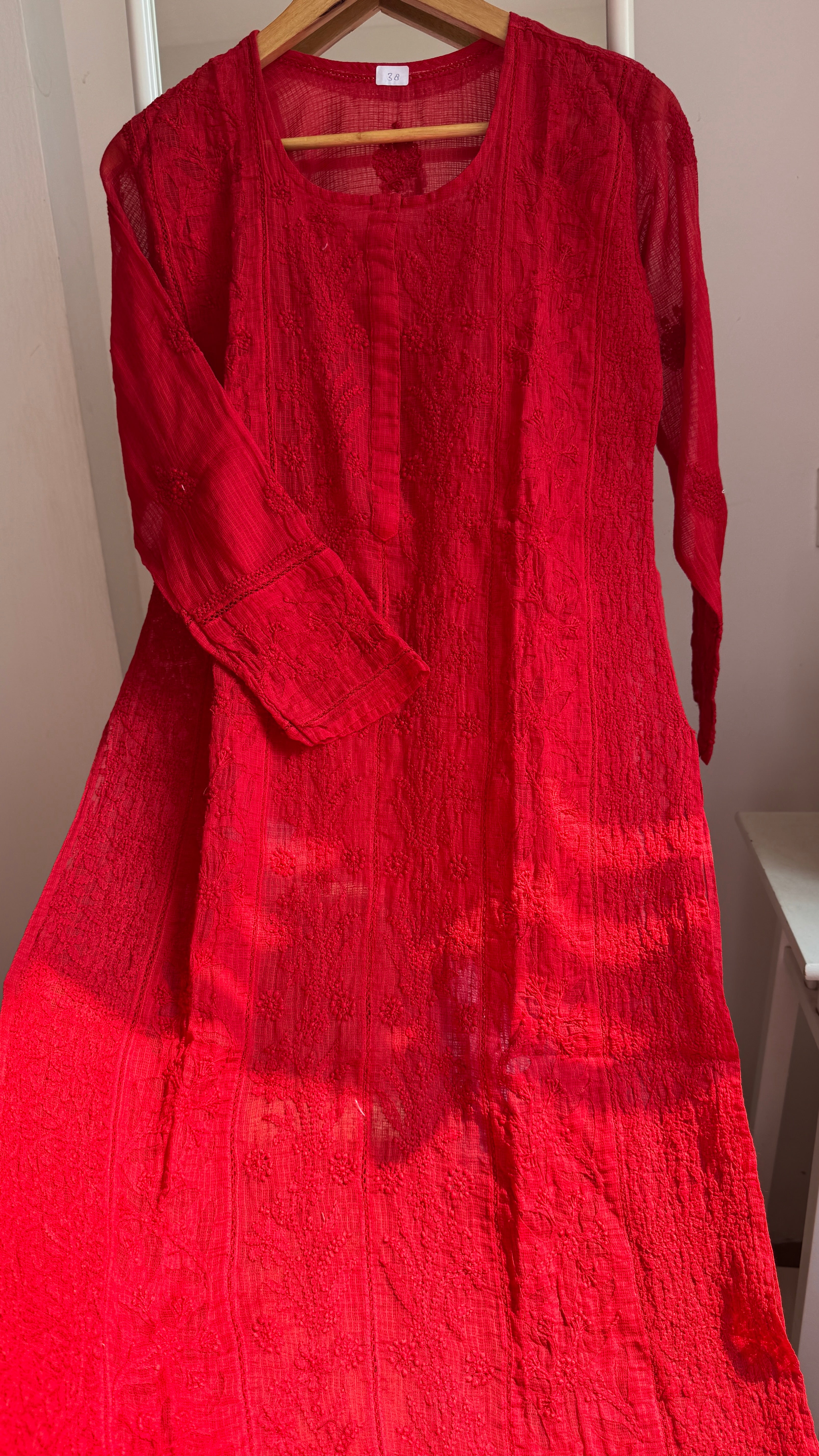 Kota Soft Cotton Chikankari Kurti - Red - CHAND Collection