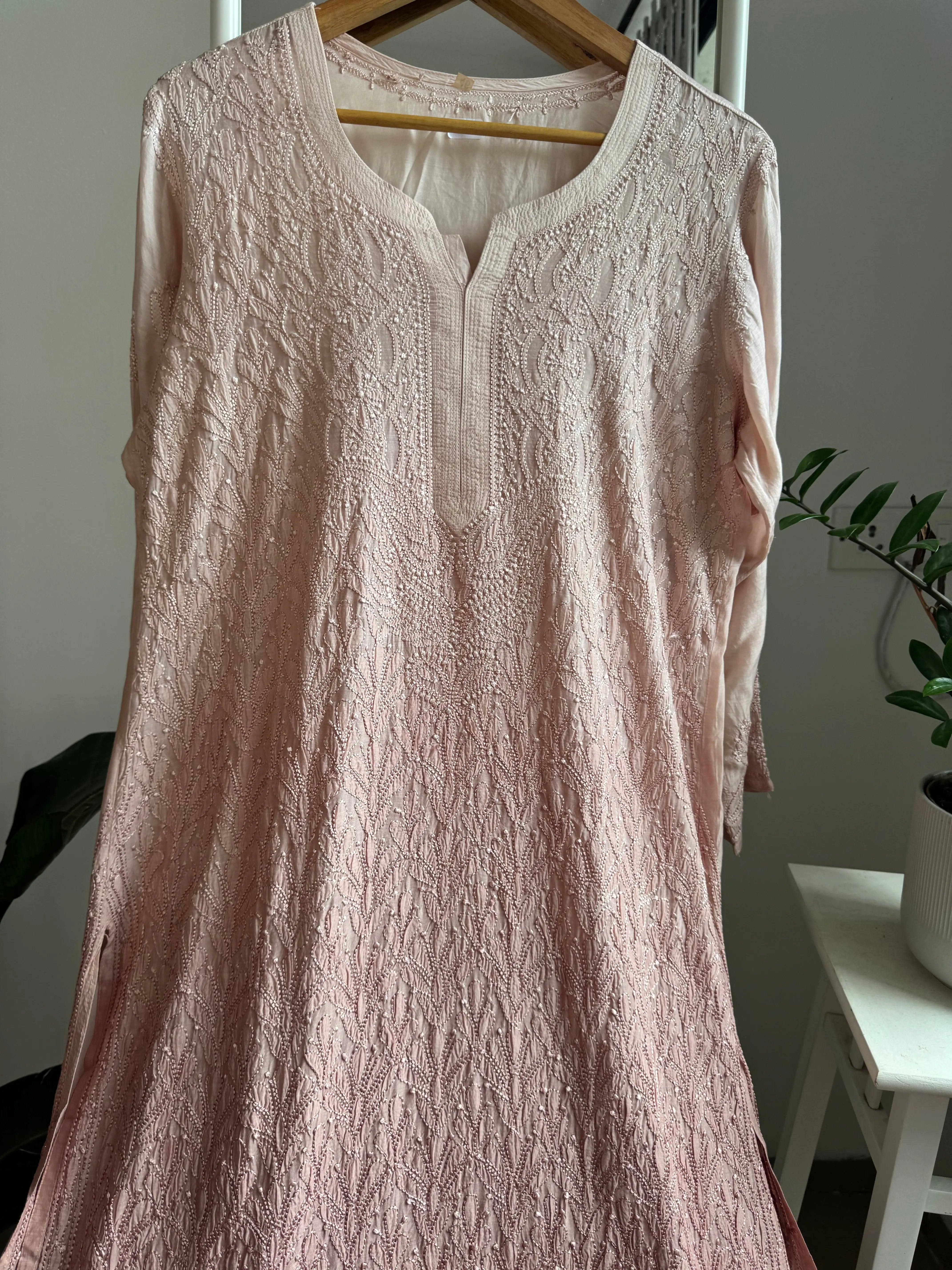Muslin Chikankari Kurti - Coffee Brown Ombre ARIAA CHIKANKARI