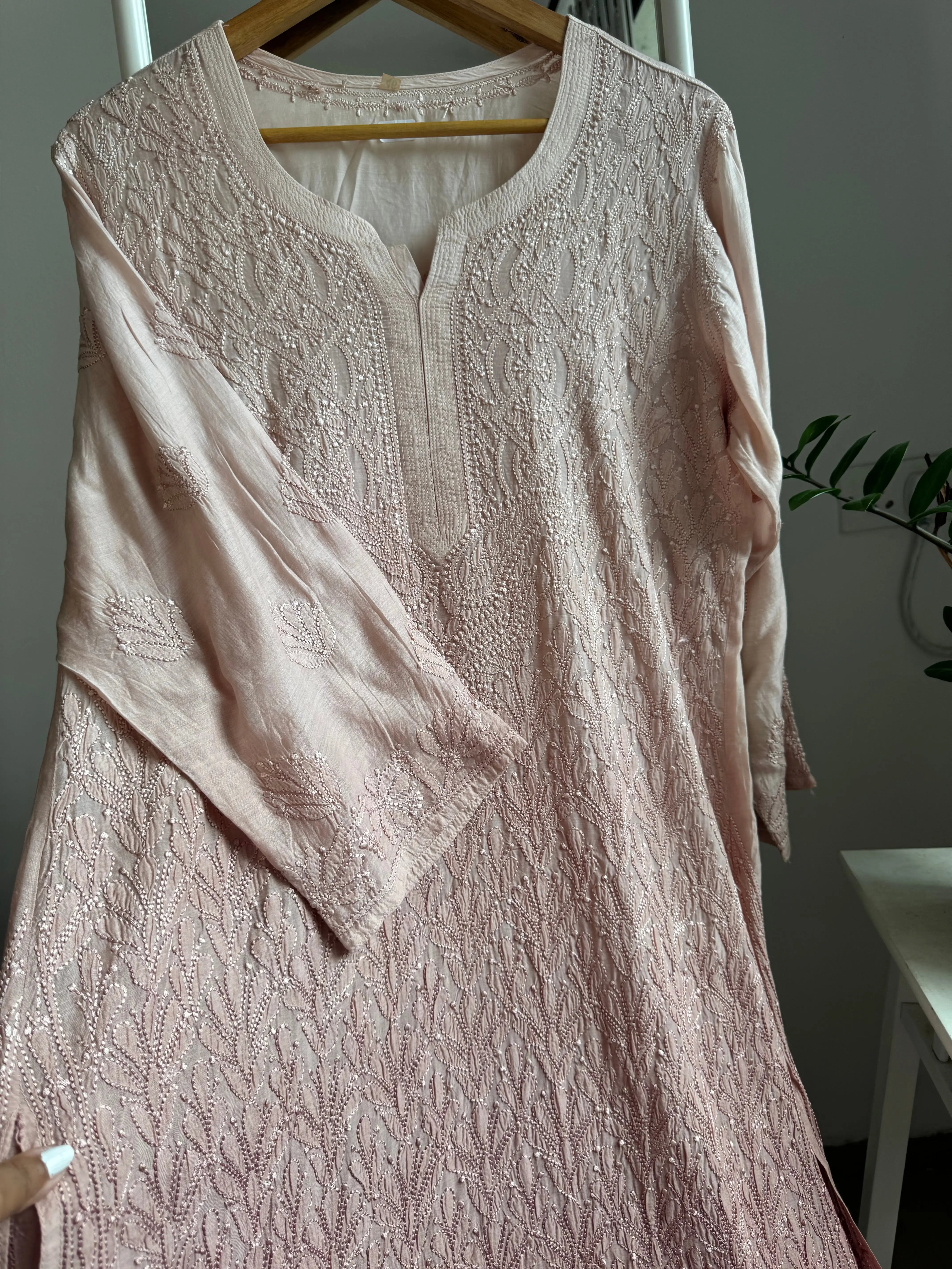 Muslin Chikankari Kurti - Coffee Brown Ombre ARIAA CHIKANKARI