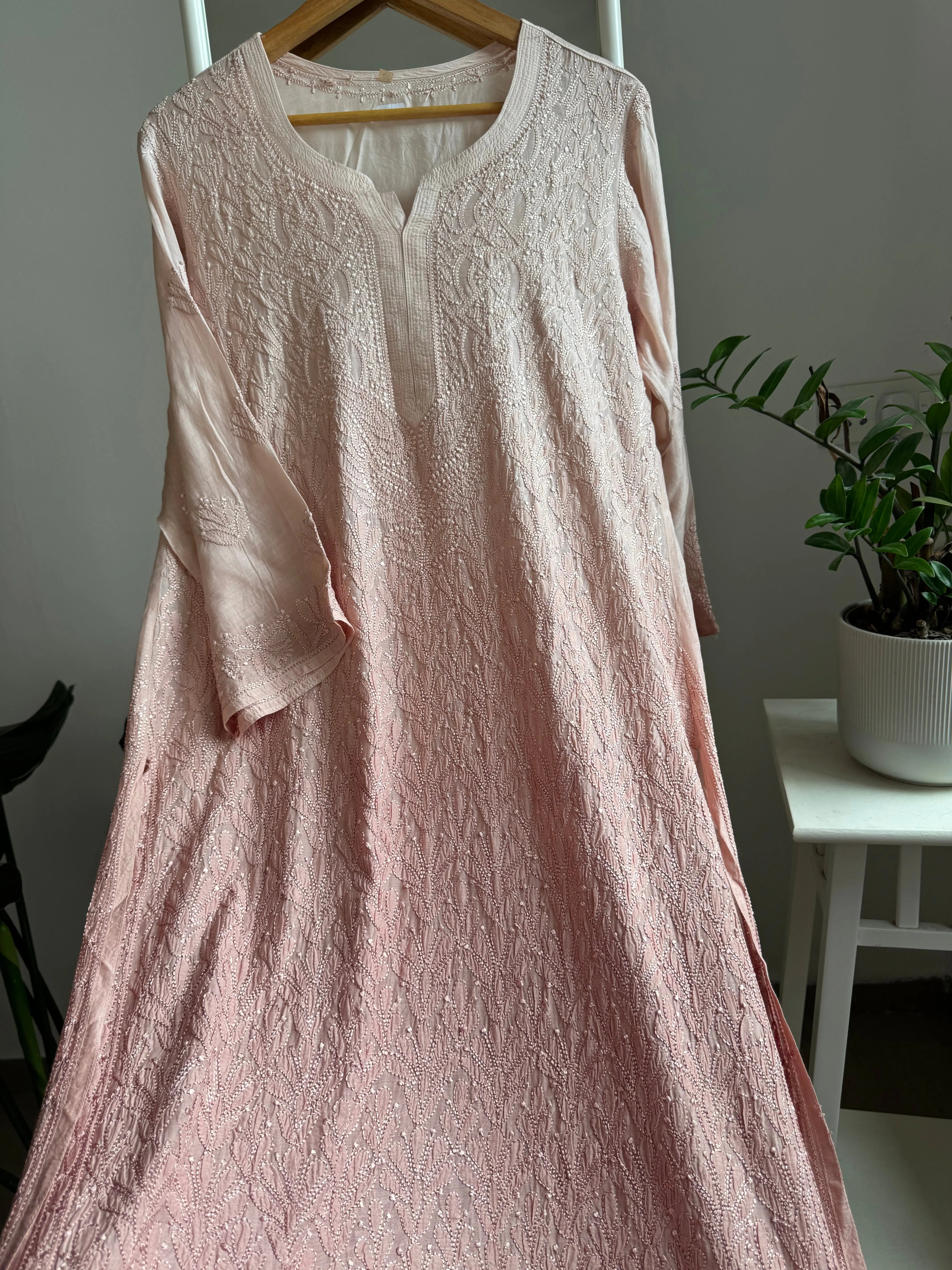 Muslin Chikankari Kurti - Coffee Brown Ombre ARIAA CHIKANKARI