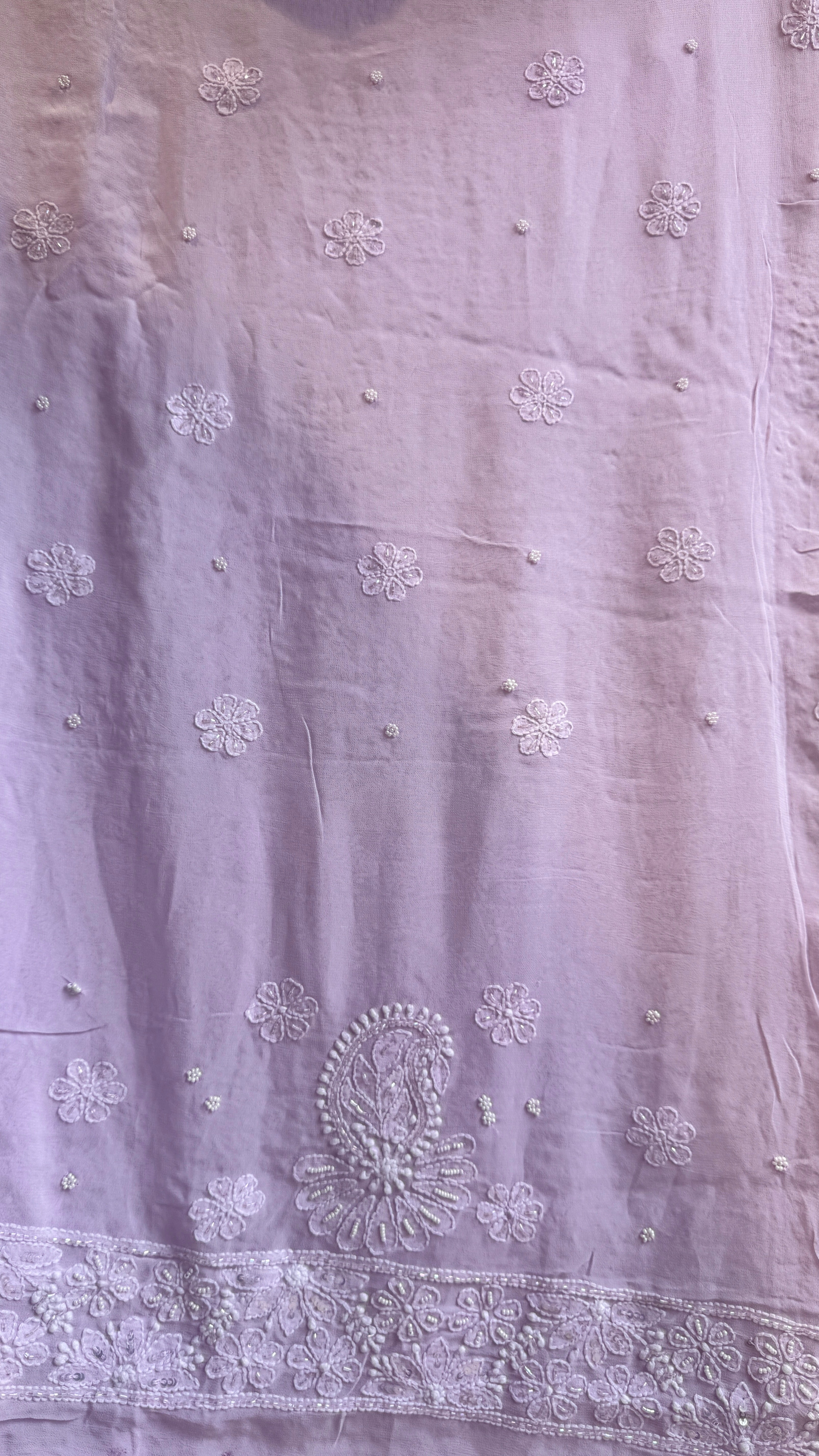 Viscose Lilac Chikankari saree with Pearl embellishments