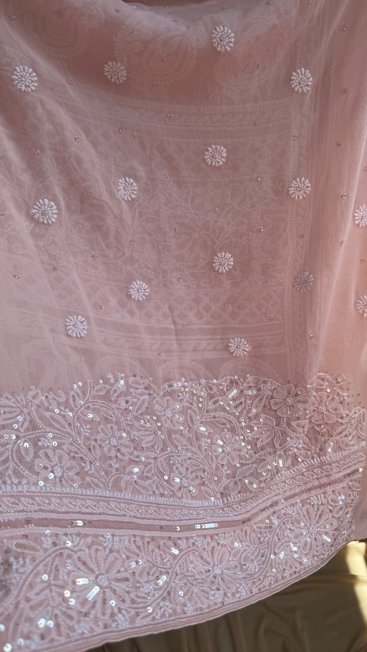 Pure Georgette Lucknow Chikankari Saree - Antique Rose Pink - Rooh Collection