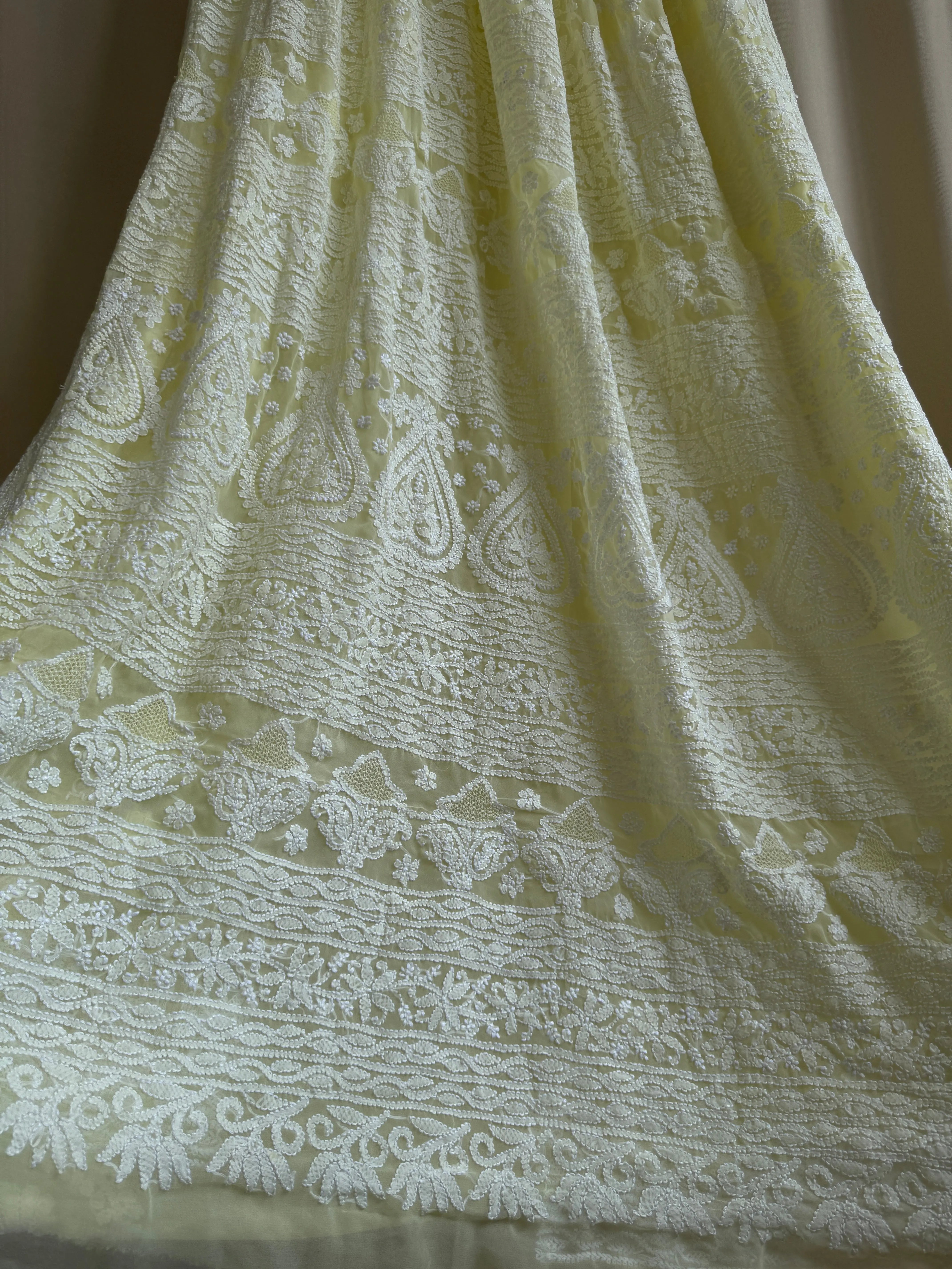 Georgette Chikankari saree in Lemon Yellow ARIAA CHIKANKARI