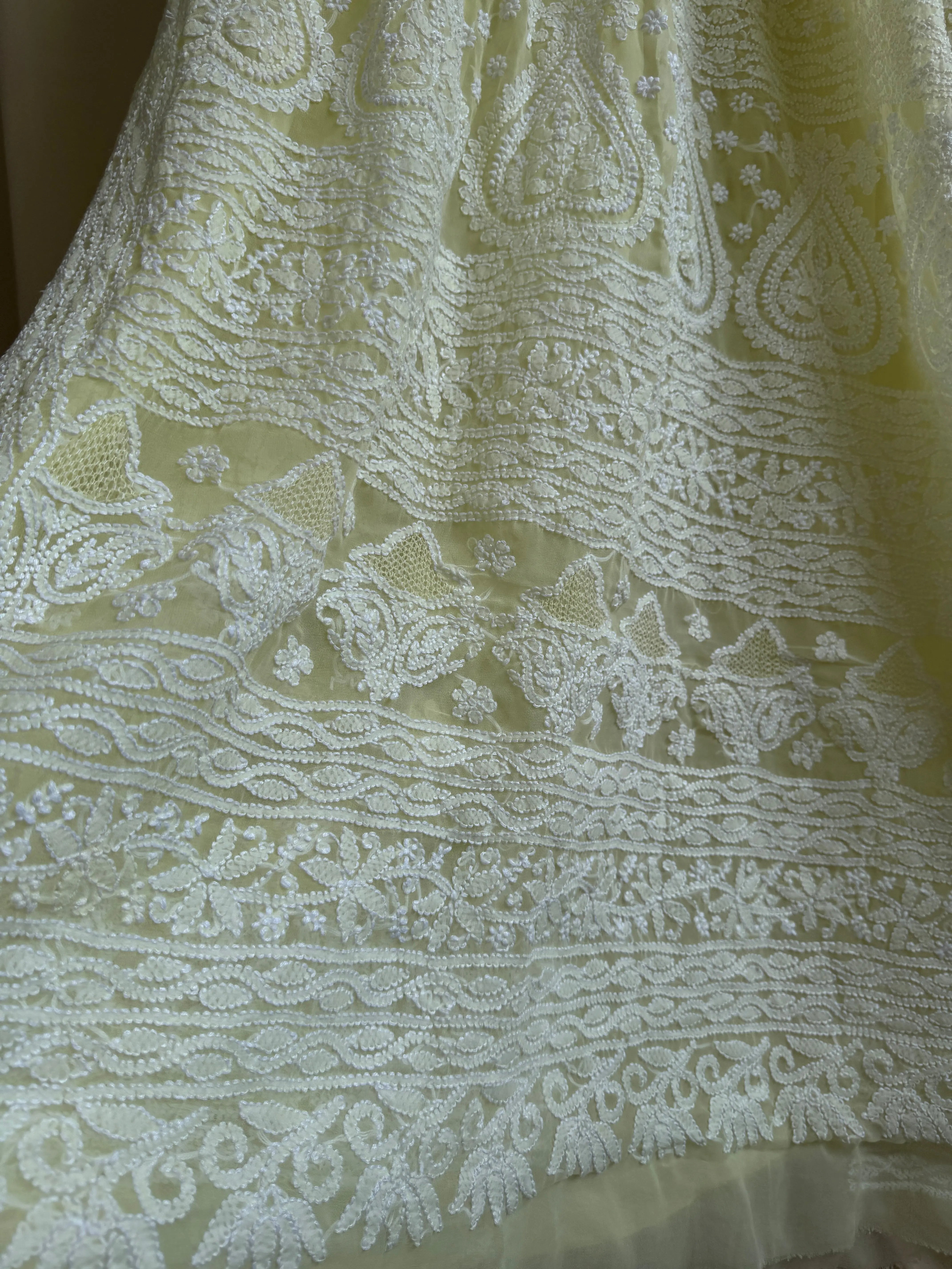 Georgette Chikankari saree in Lemon Yellow ARIAA CHIKANKARI