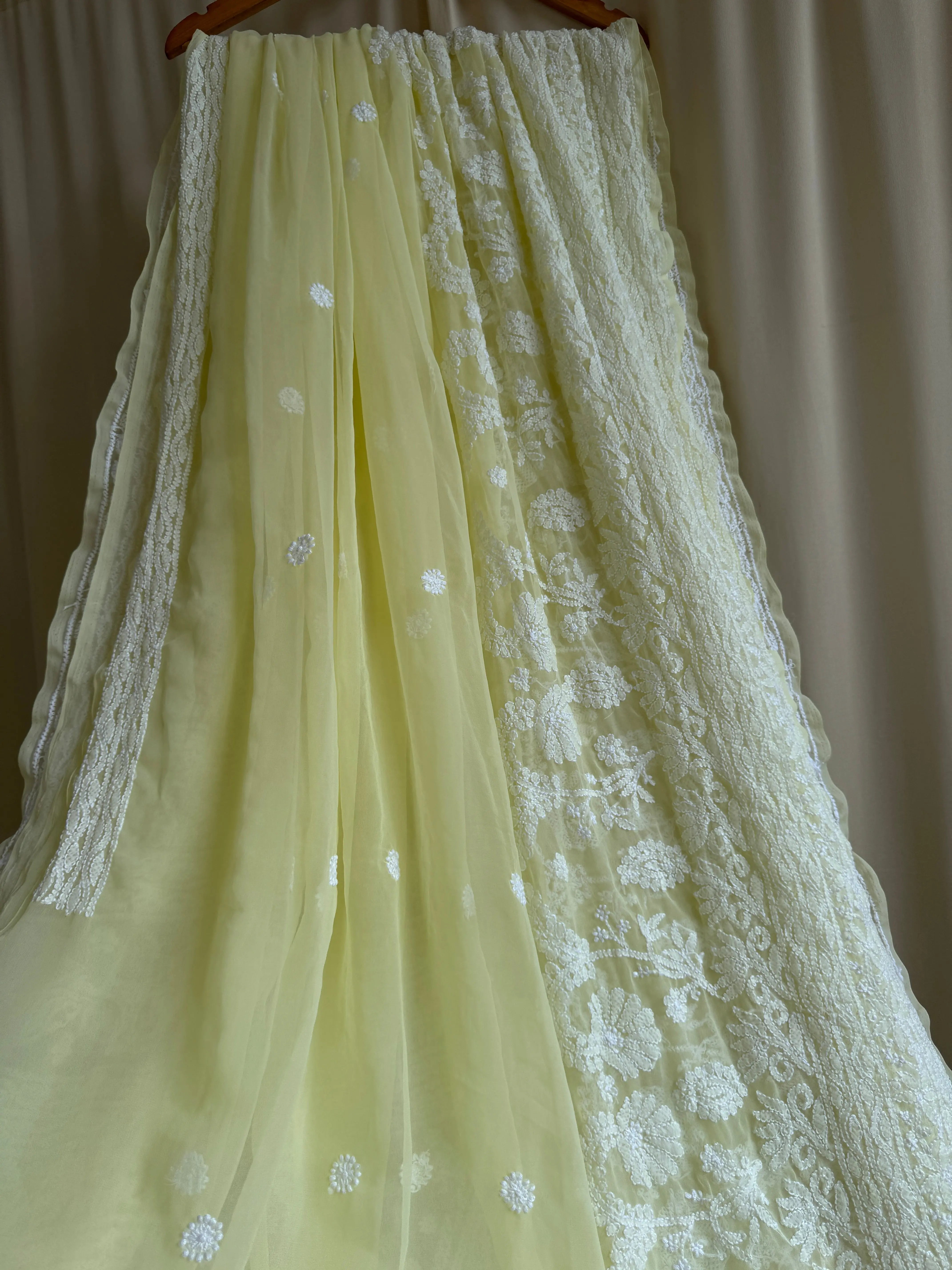 Georgette Chikankari saree in Lemon Yellow ARIAA CHIKANKARI